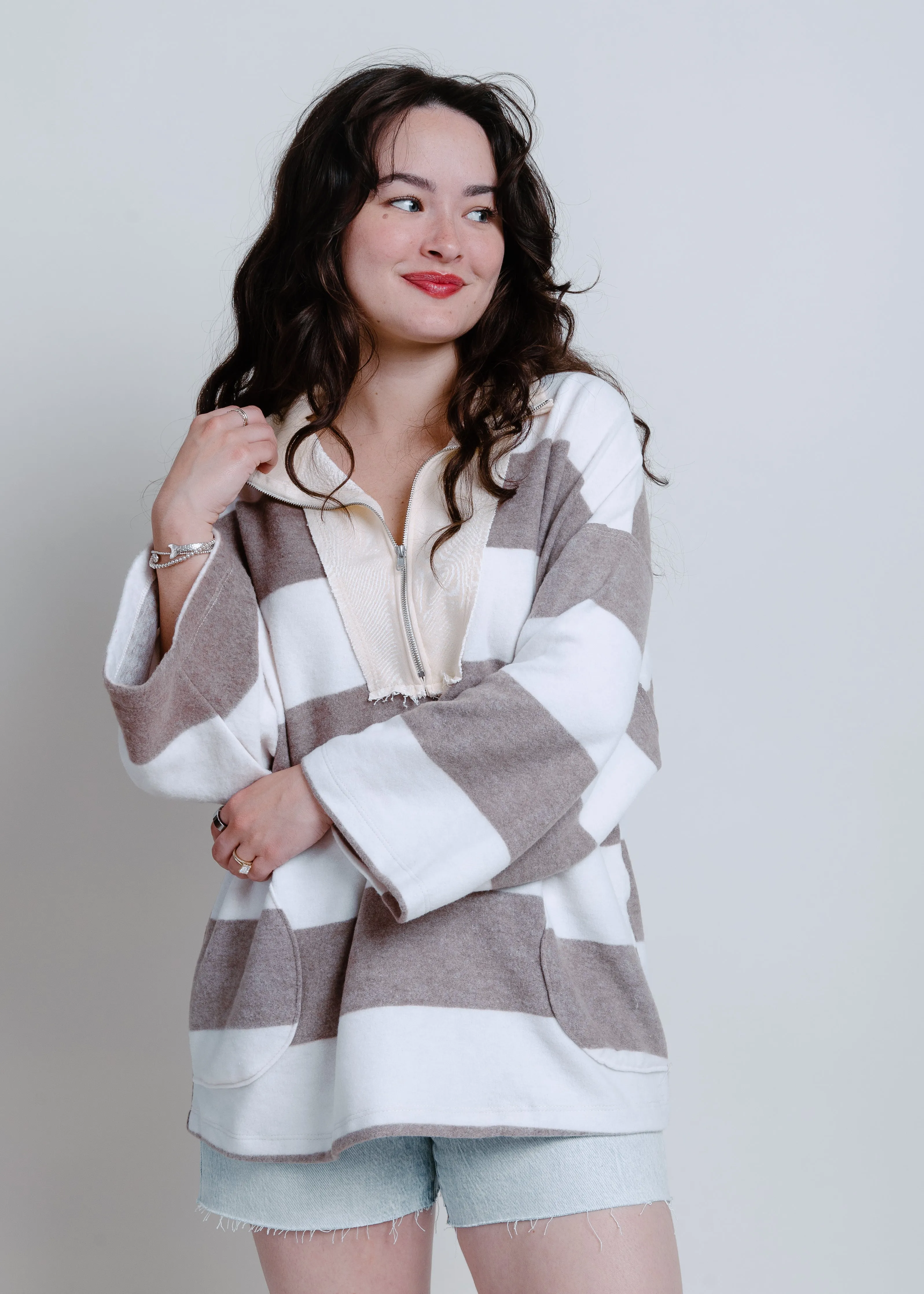 Rugby Striped Quarter Zip - Brown sold by Vinnie Louise product image thumbnail 2