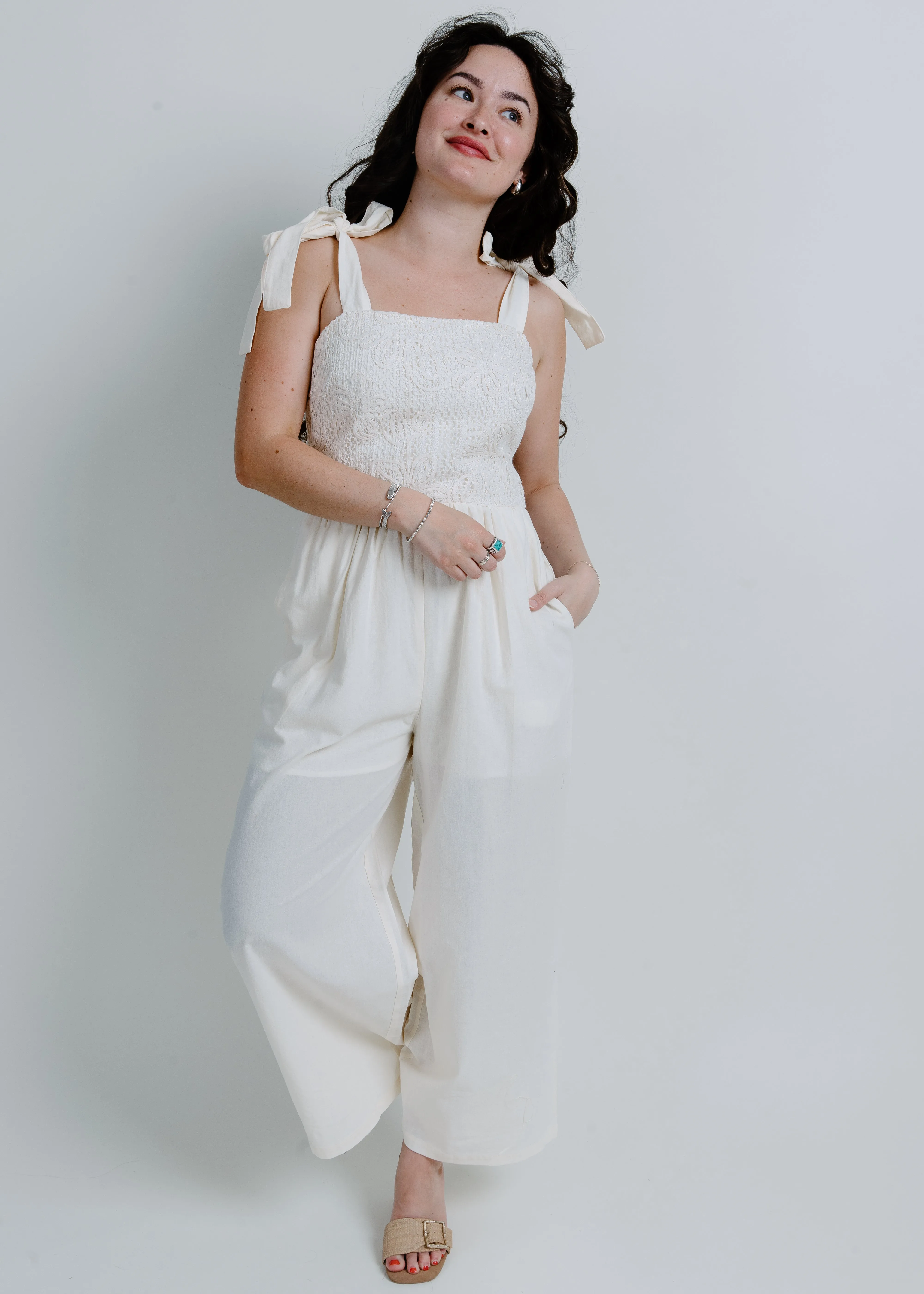 Ring The Bells Crochet Jumpsuit - Oatmeal sold by Vinnie Louise product image thumbnail 2