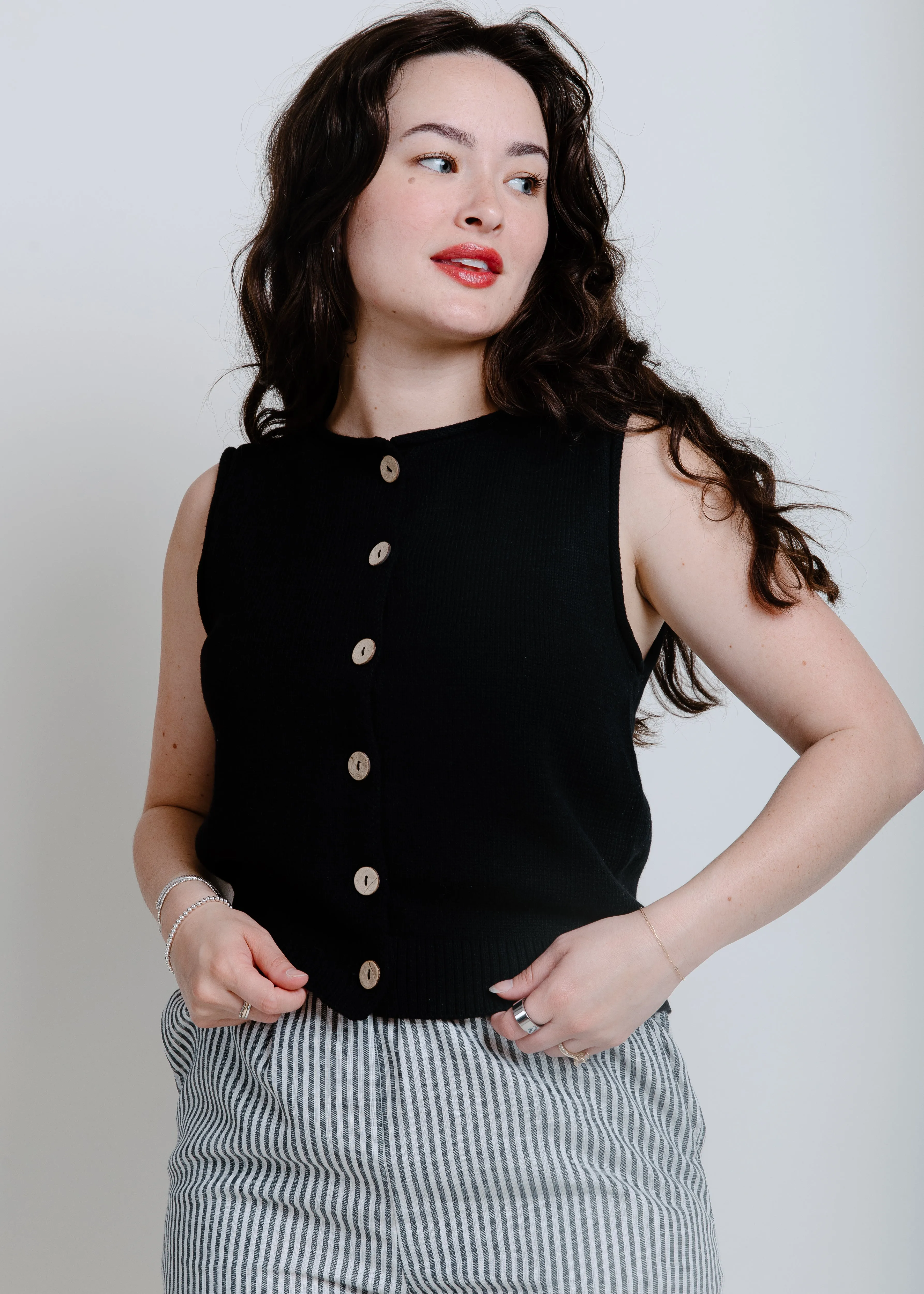 Taylar Knit Button Down Vest - Black sold by Vinnie Louise