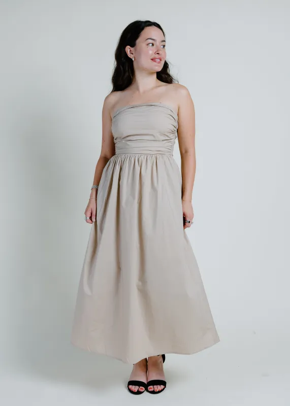 Mixed Signals Strapless Midi Dress - Beige sold by Vinnie Louise