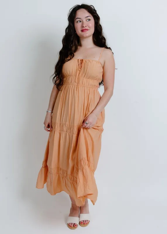 Janelle Tiered Midi Dress - Apricot sold by Vinnie Louise