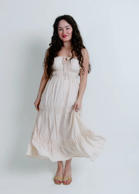 Janelle Tiered Midi Dress - Light Khaki sold by Vinnie Louise