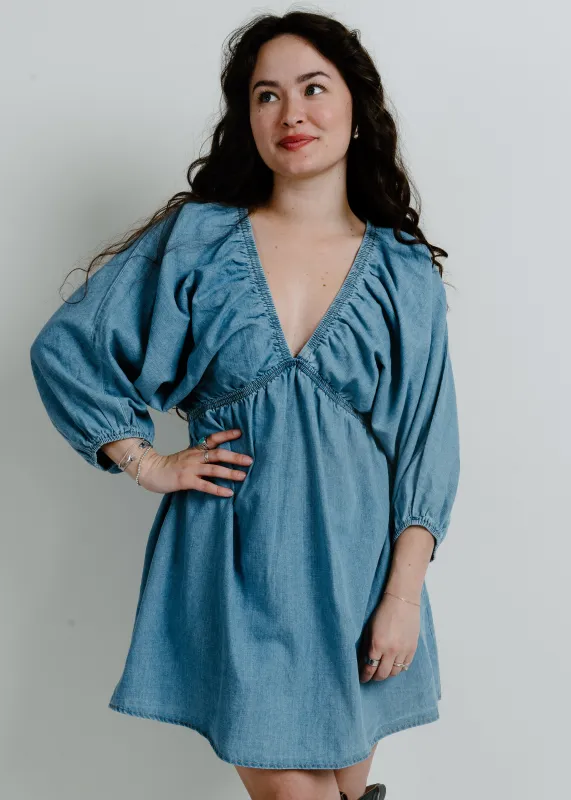 Roslyn Denim Balloon Sleeve Dress sold by Vinnie Louise