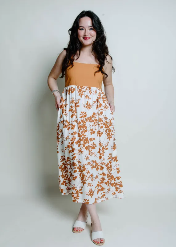 Fletcher Floral Midi Dress - Camel sold by Vinnie Louise