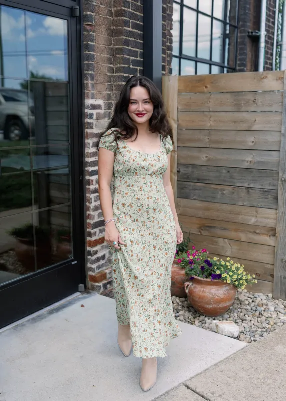 Olive Floral Midi Dress made by Blu Pepper