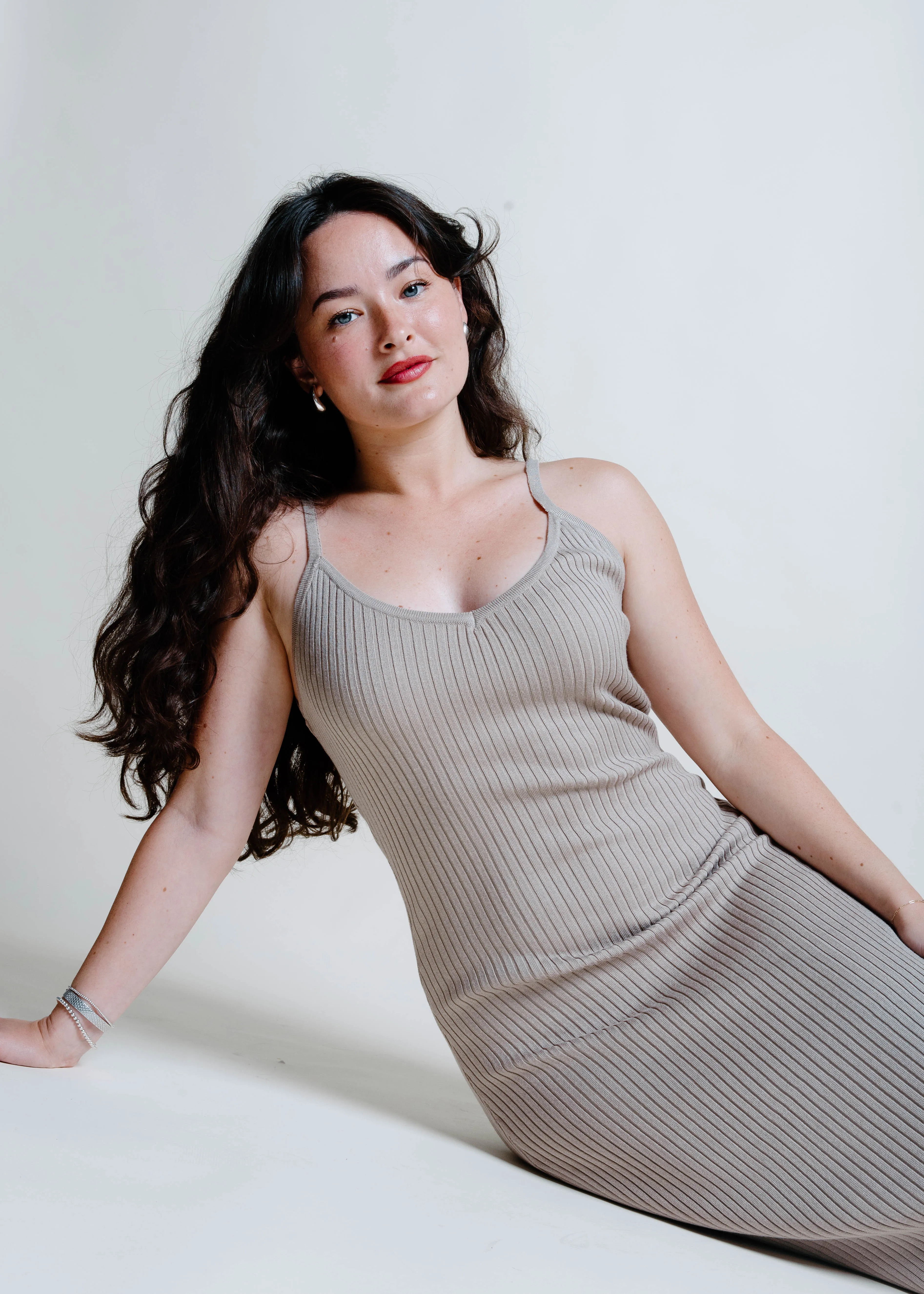 Avery Ribbed Midi Dress - Taupe sold by Vinnie Louise