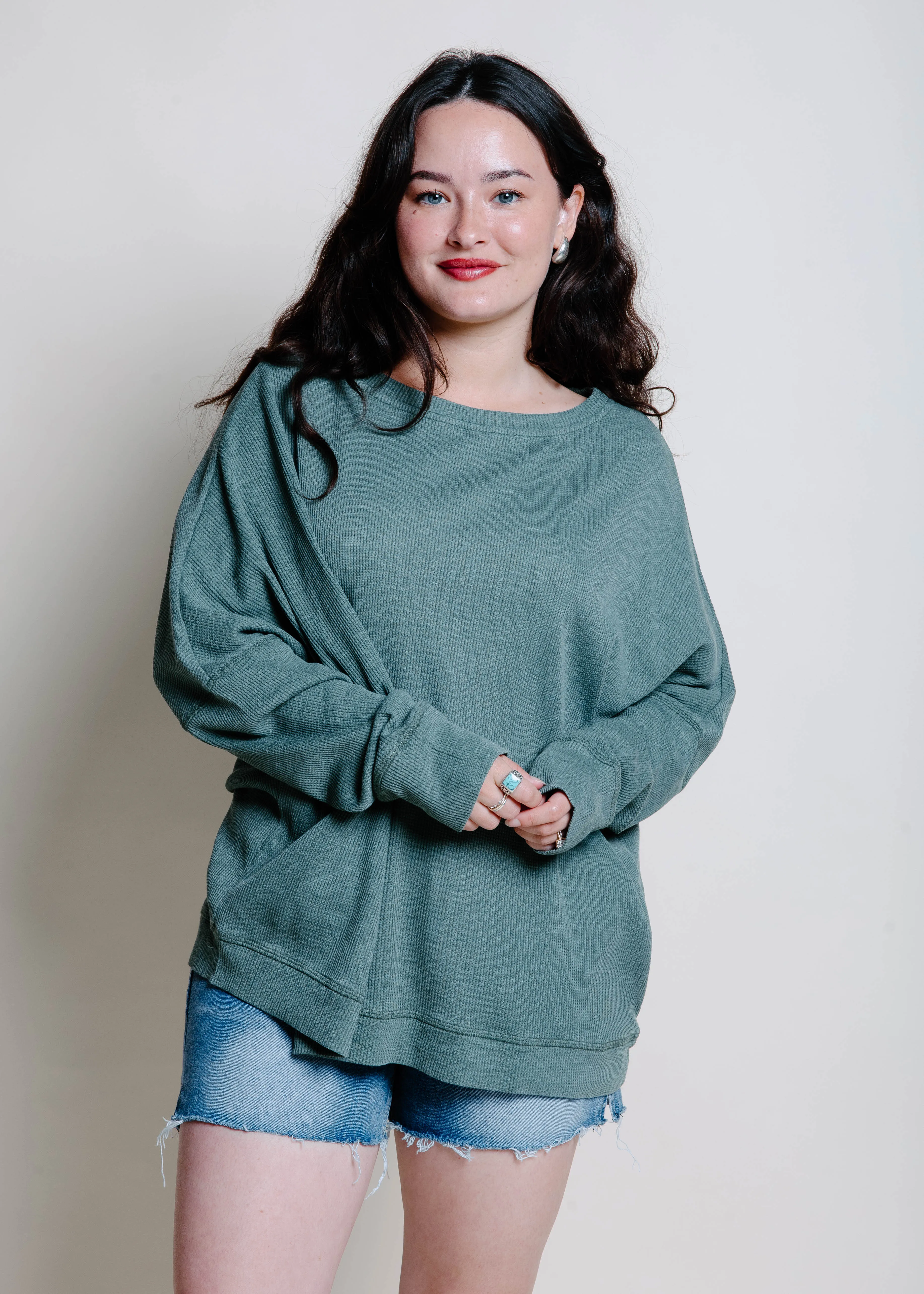 Ellie Waffle Pullover - Green sold by Vinnie Louise