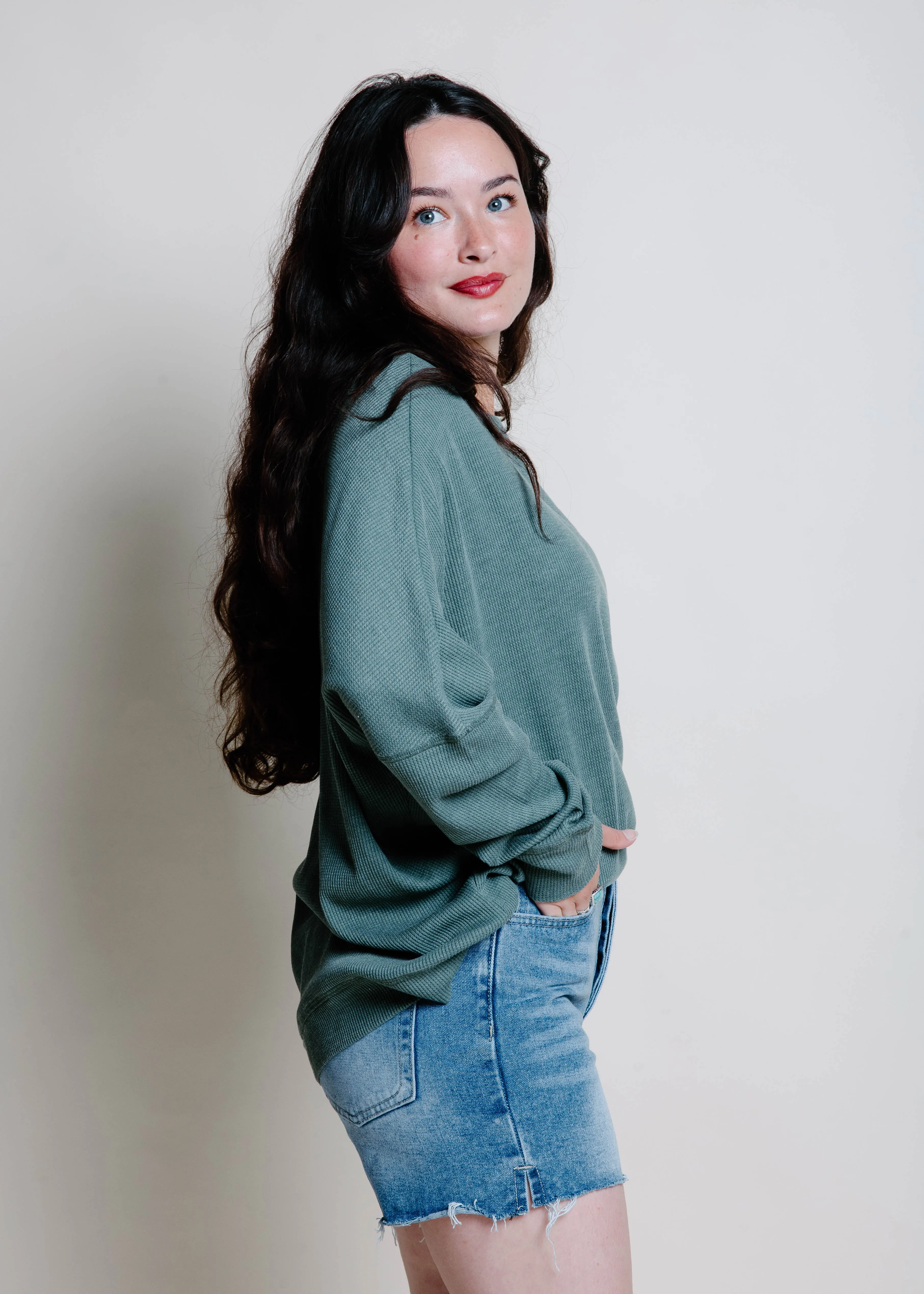 Ellie Waffle Pullover - Green sold by Vinnie Louise product image thumbnail 4