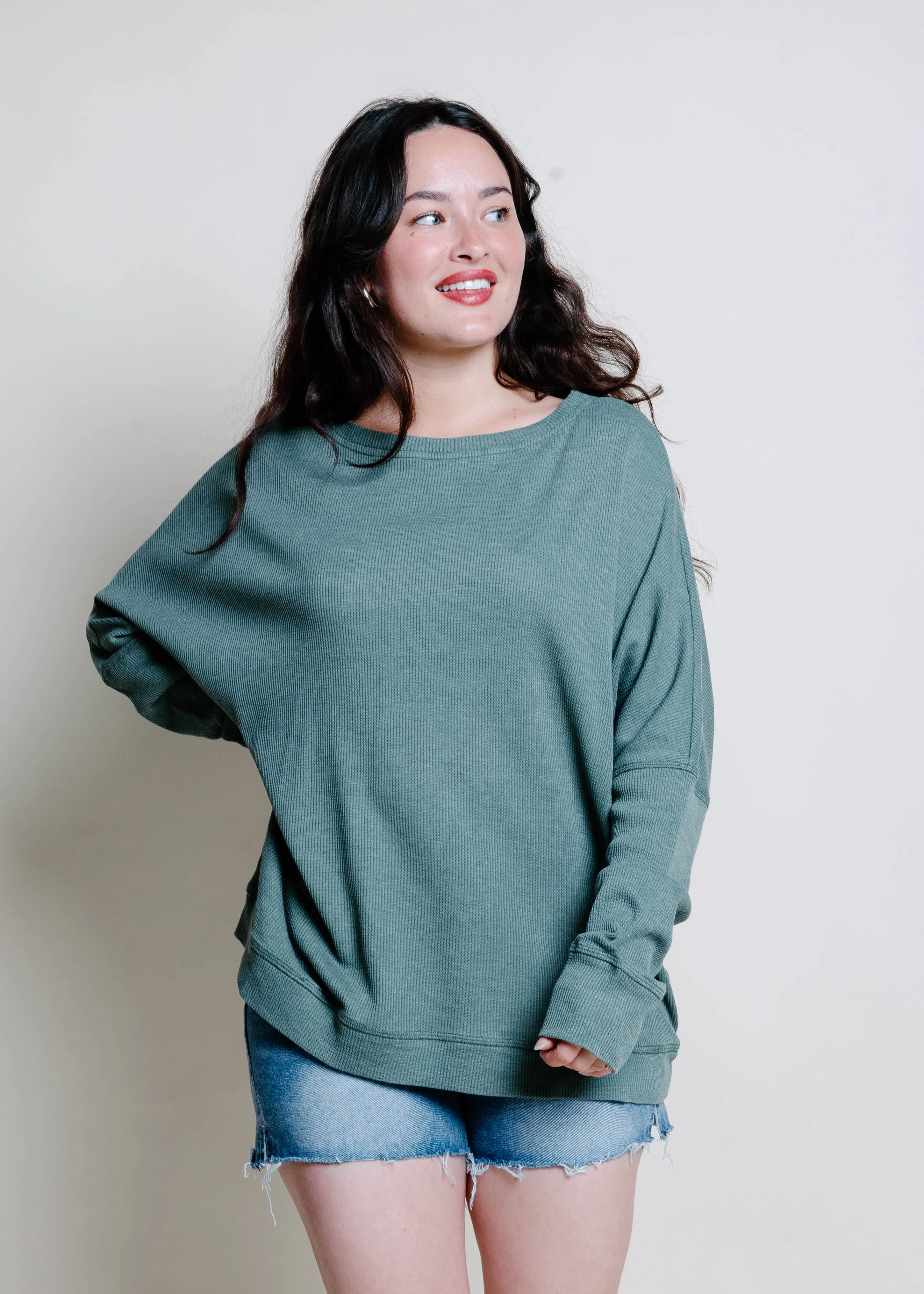 Ellie Waffle Pullover - Green sold by Vinnie Louise product image thumbnail 2