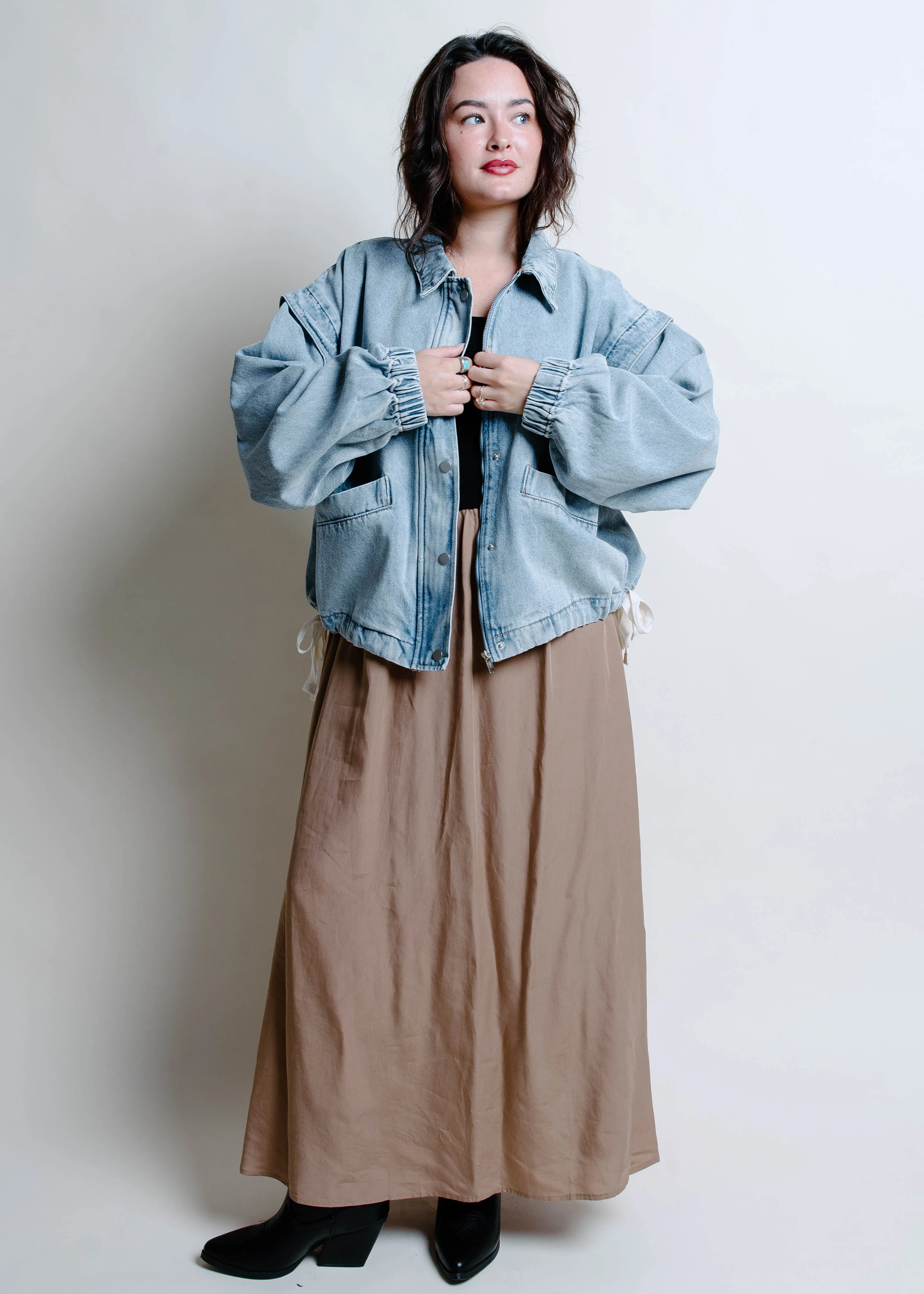 Carol Oversized Denim Bomber Jacket sold by Vinnie Louise product image thumbnail 4