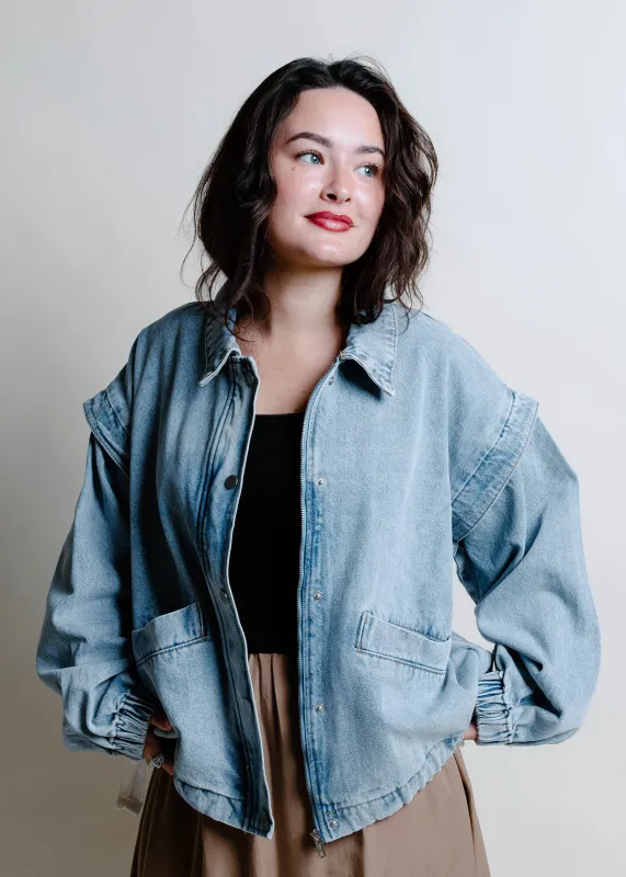Carol Oversized Denim Bomber Jacket sold by Vinnie Louise