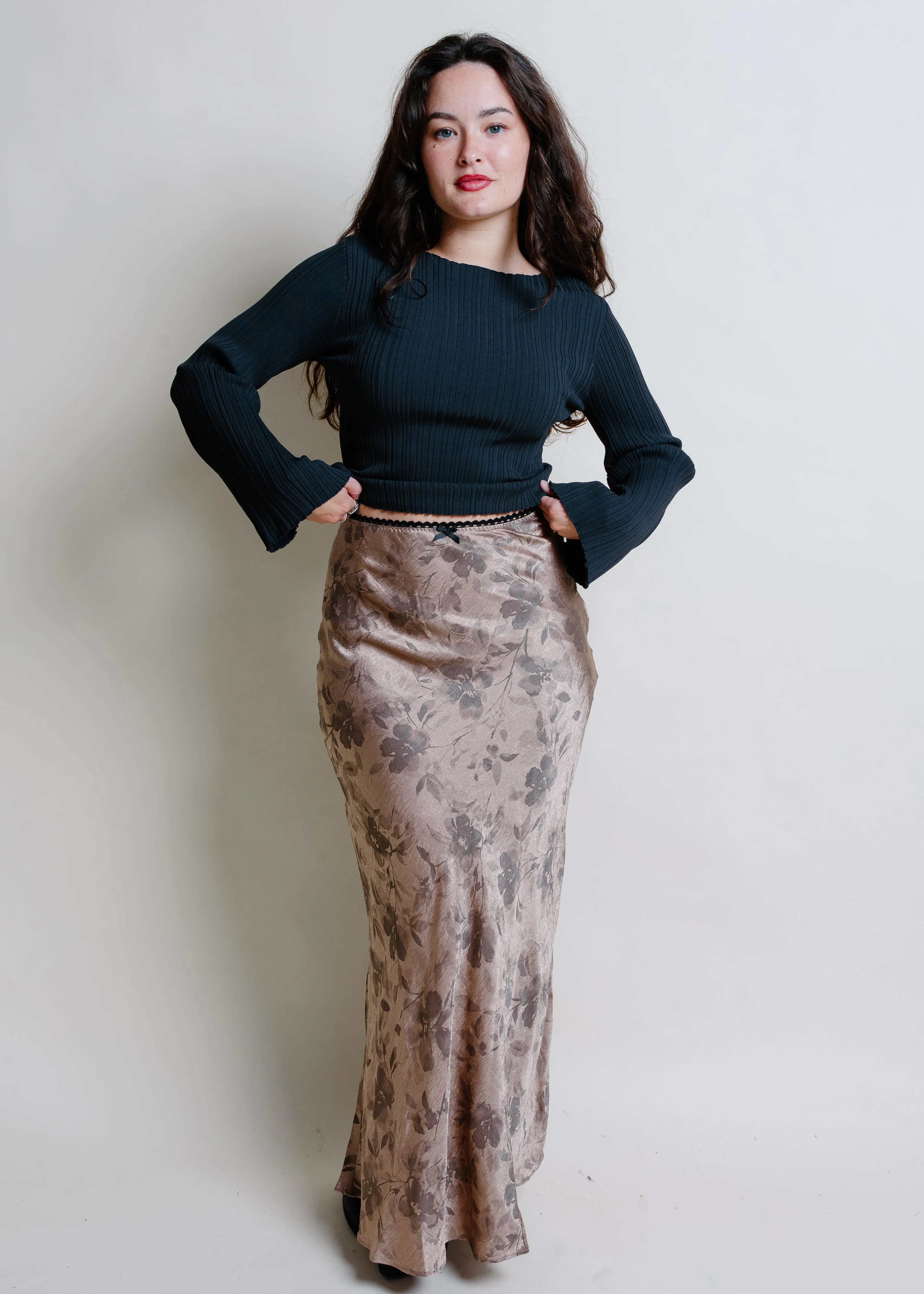 Jeanette Satin Floral Maxi Skirt sold by Vinnie Louise