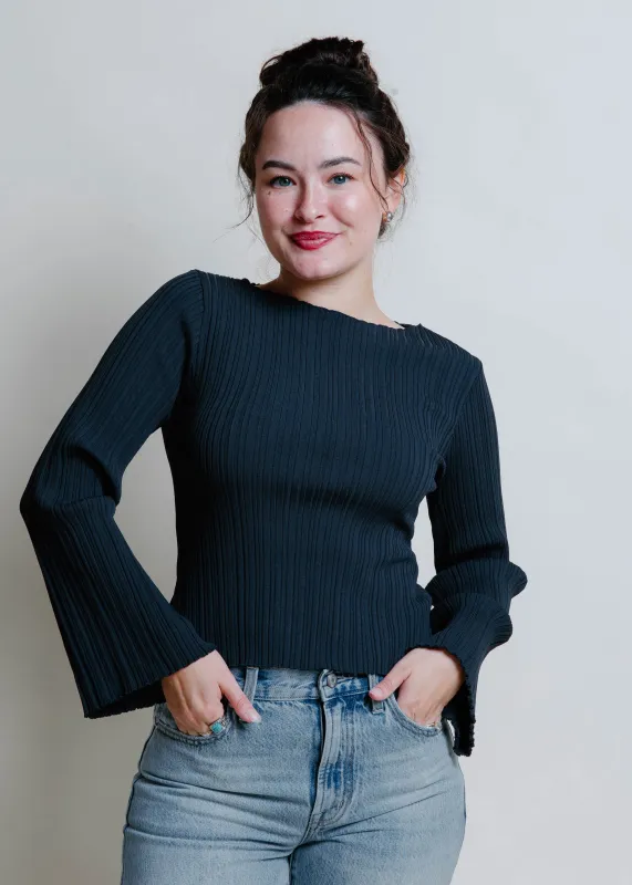 Mary Ribbed Knit Top - Charcoal sold by Vinnie Louise