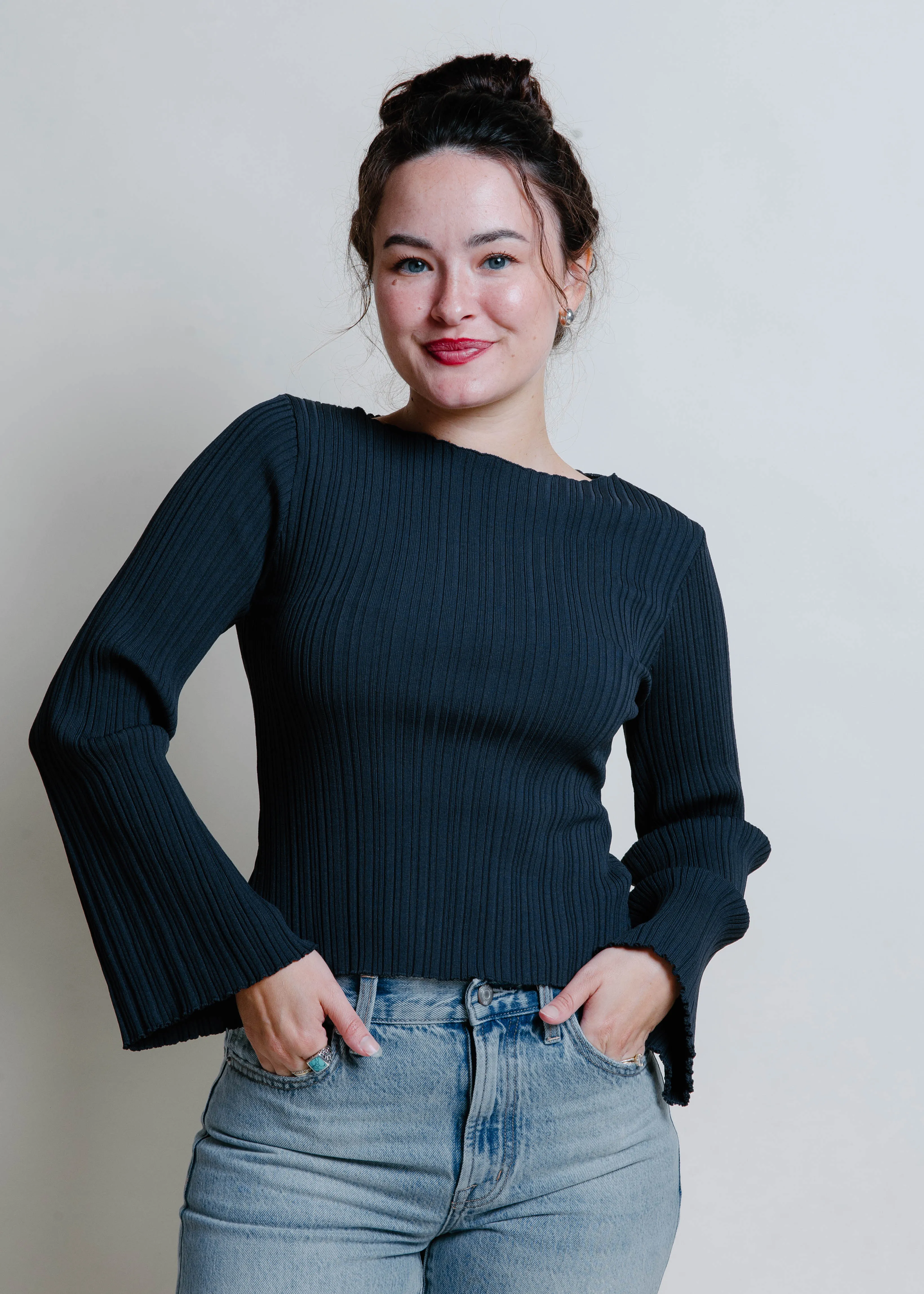 Mary Ribbed Knit Top - Charcoal sold by Vinnie Louise