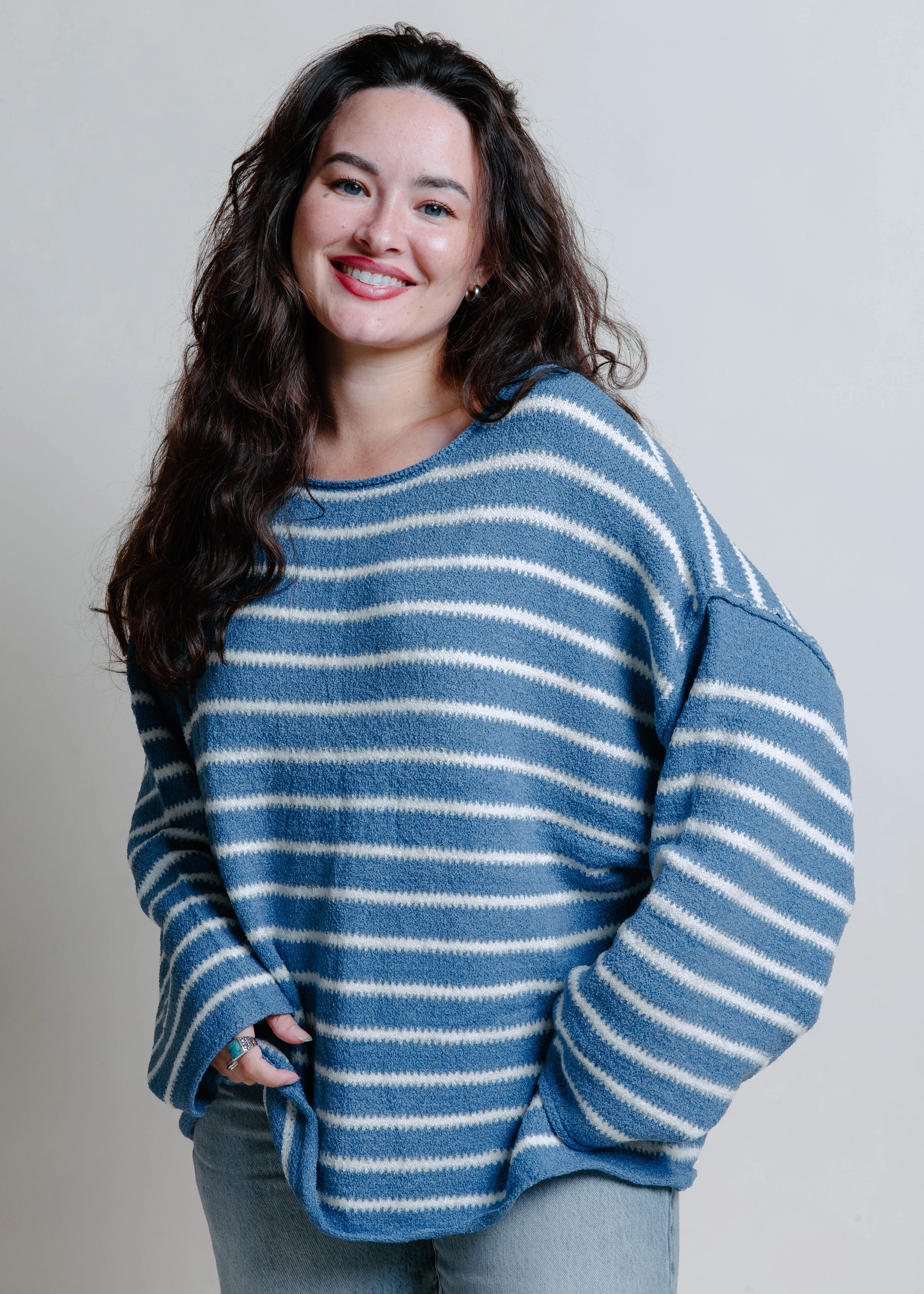 Manny Striped Knit Sweater - Blue sold by Vinnie Louise