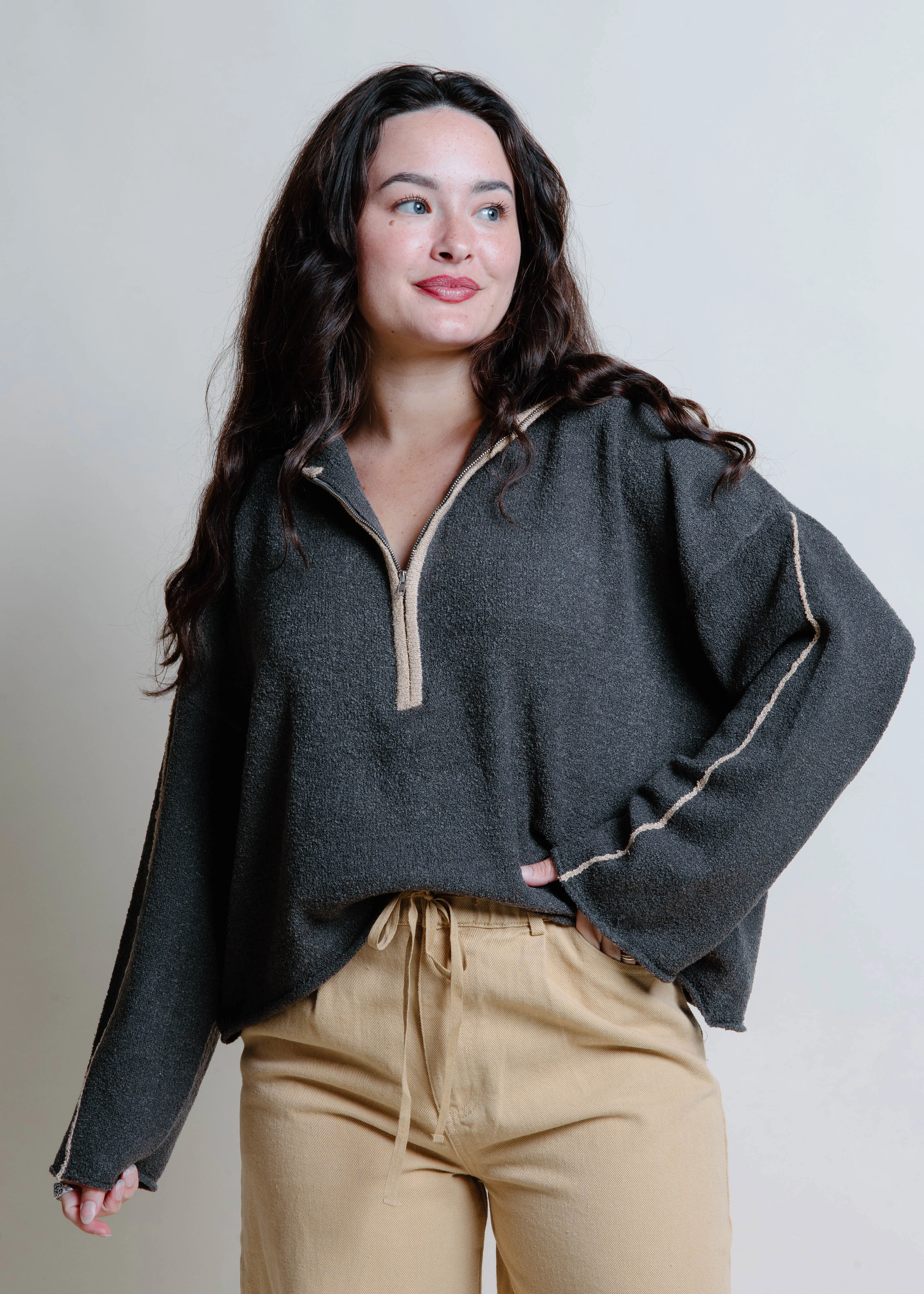 Rollie Half Zip Sweater - Charcoal sold by Vinnie Louise