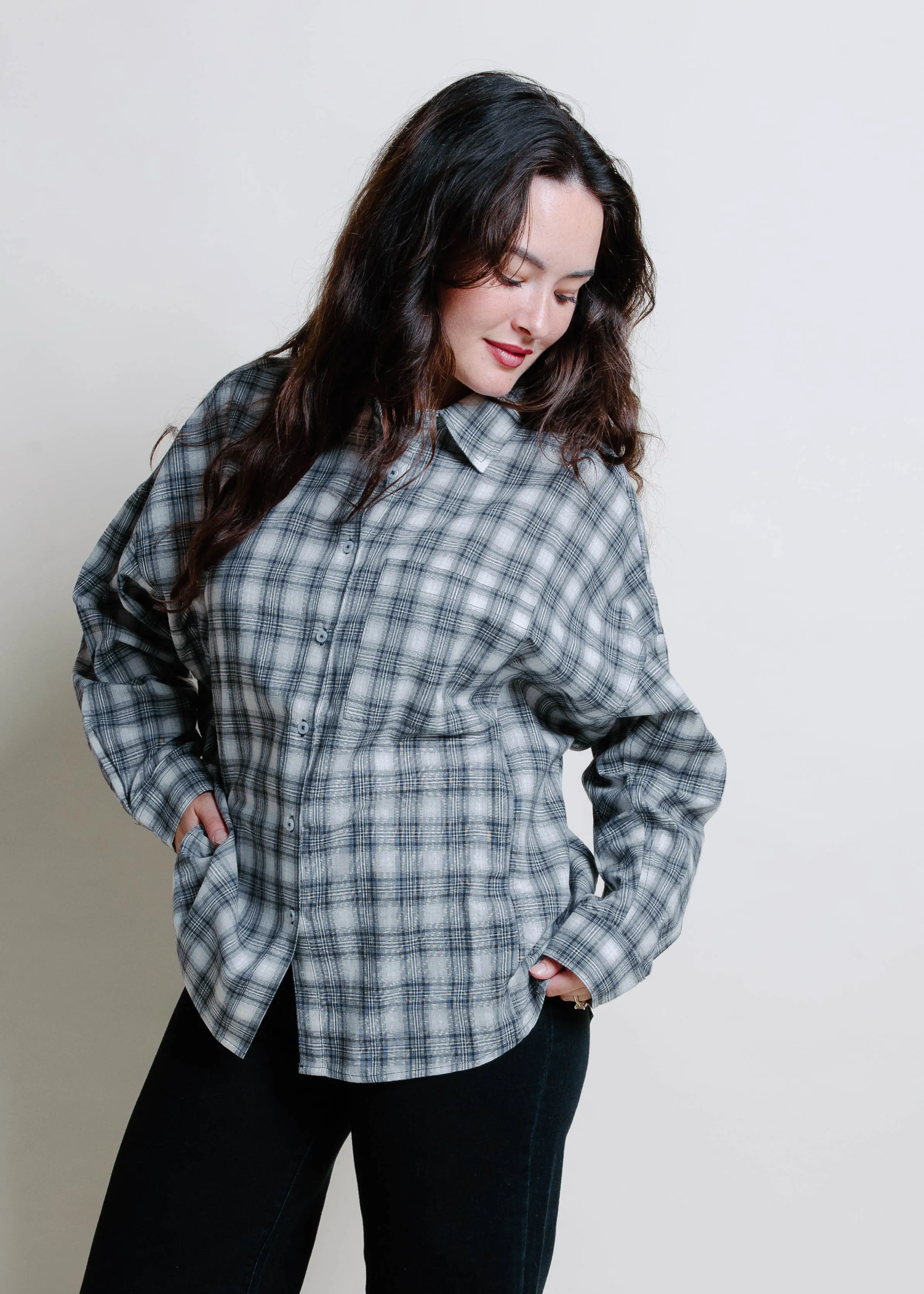 The Conrad Oversized Button Down - Grey sold by Vinnie Louise
