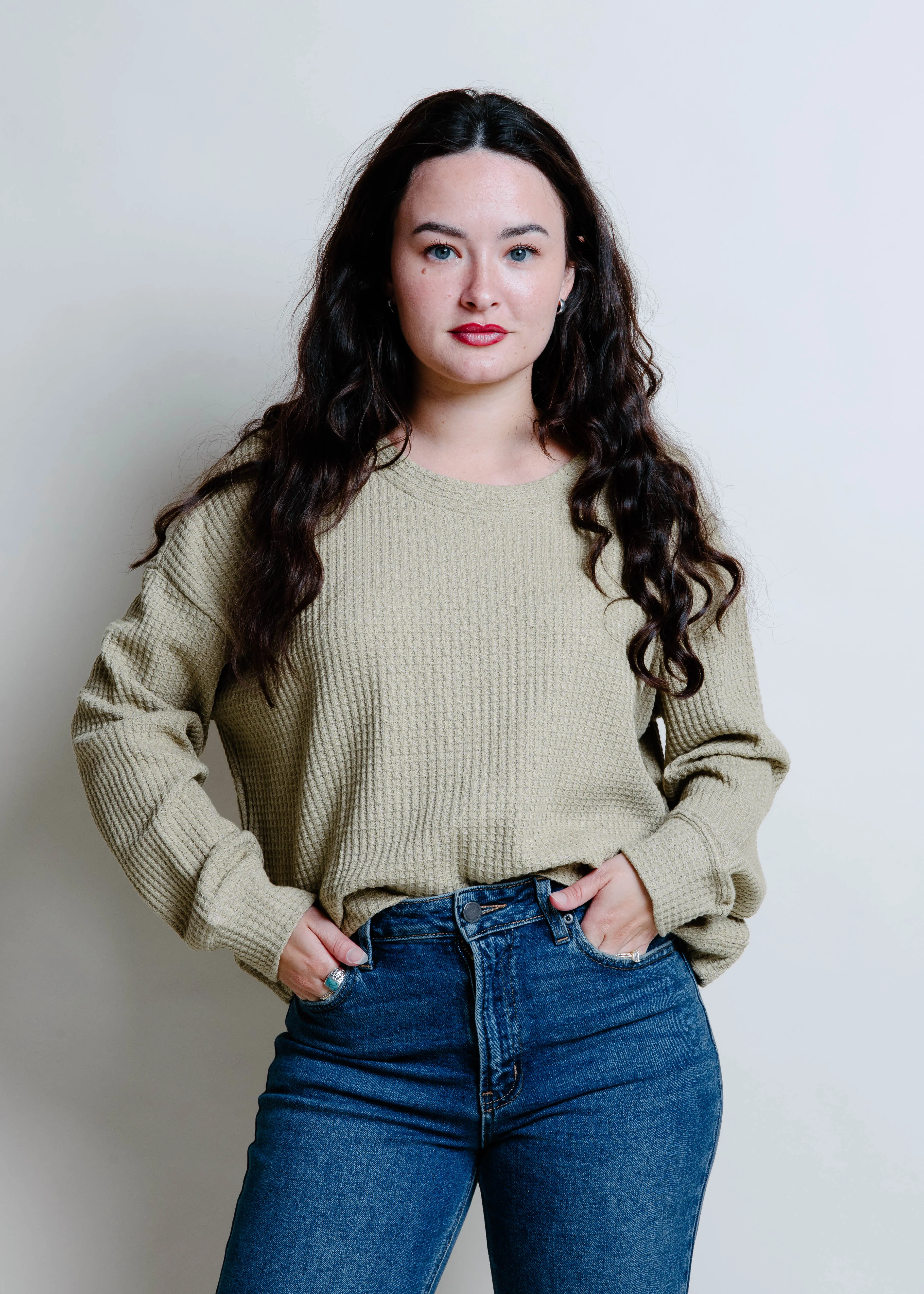 Kinsley Waffle Knit Top - Olive sold by Vinnie Louise product image thumbnail 2