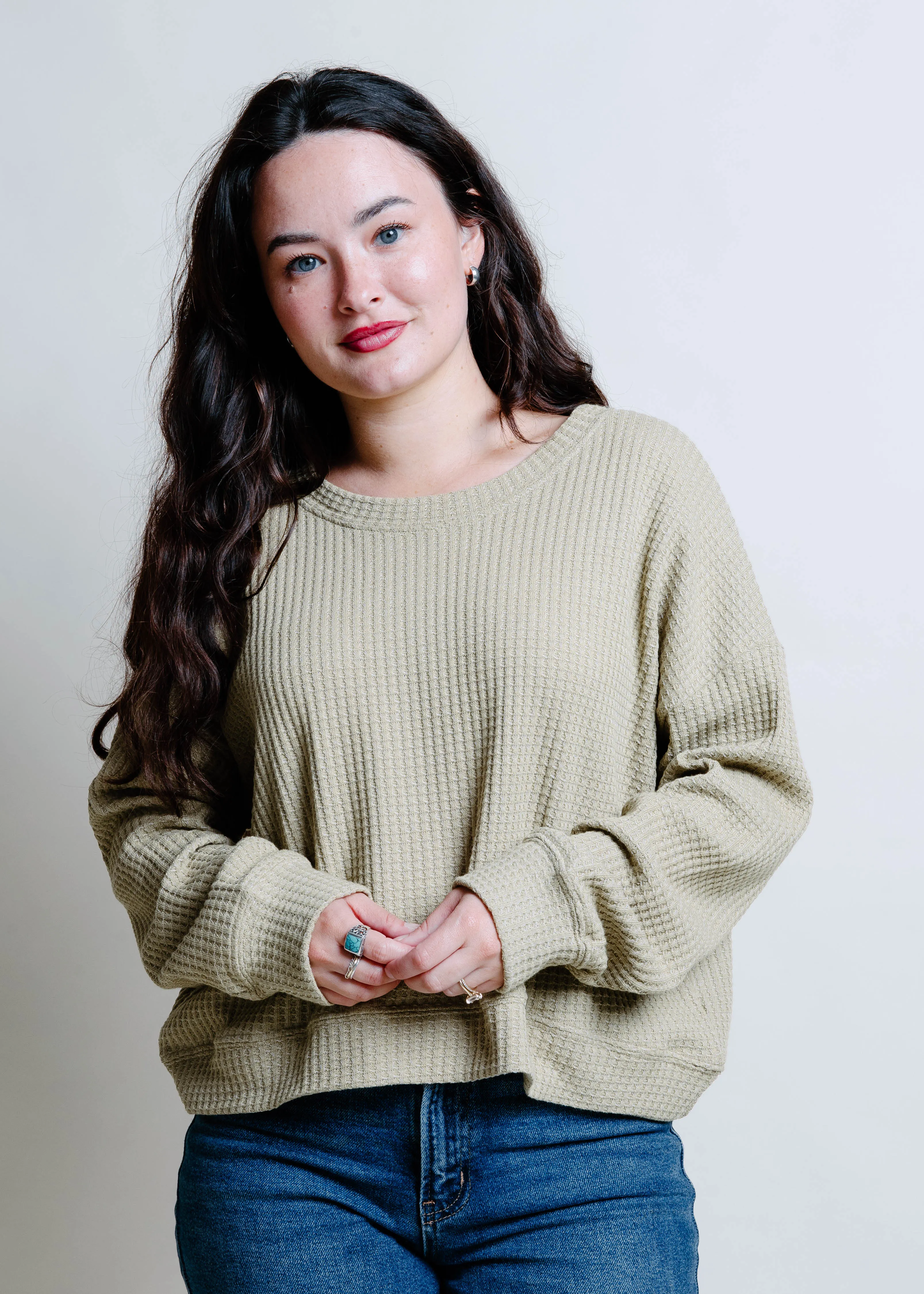 Kinsley Waffle Knit Top - Olive sold by Vinnie Louise