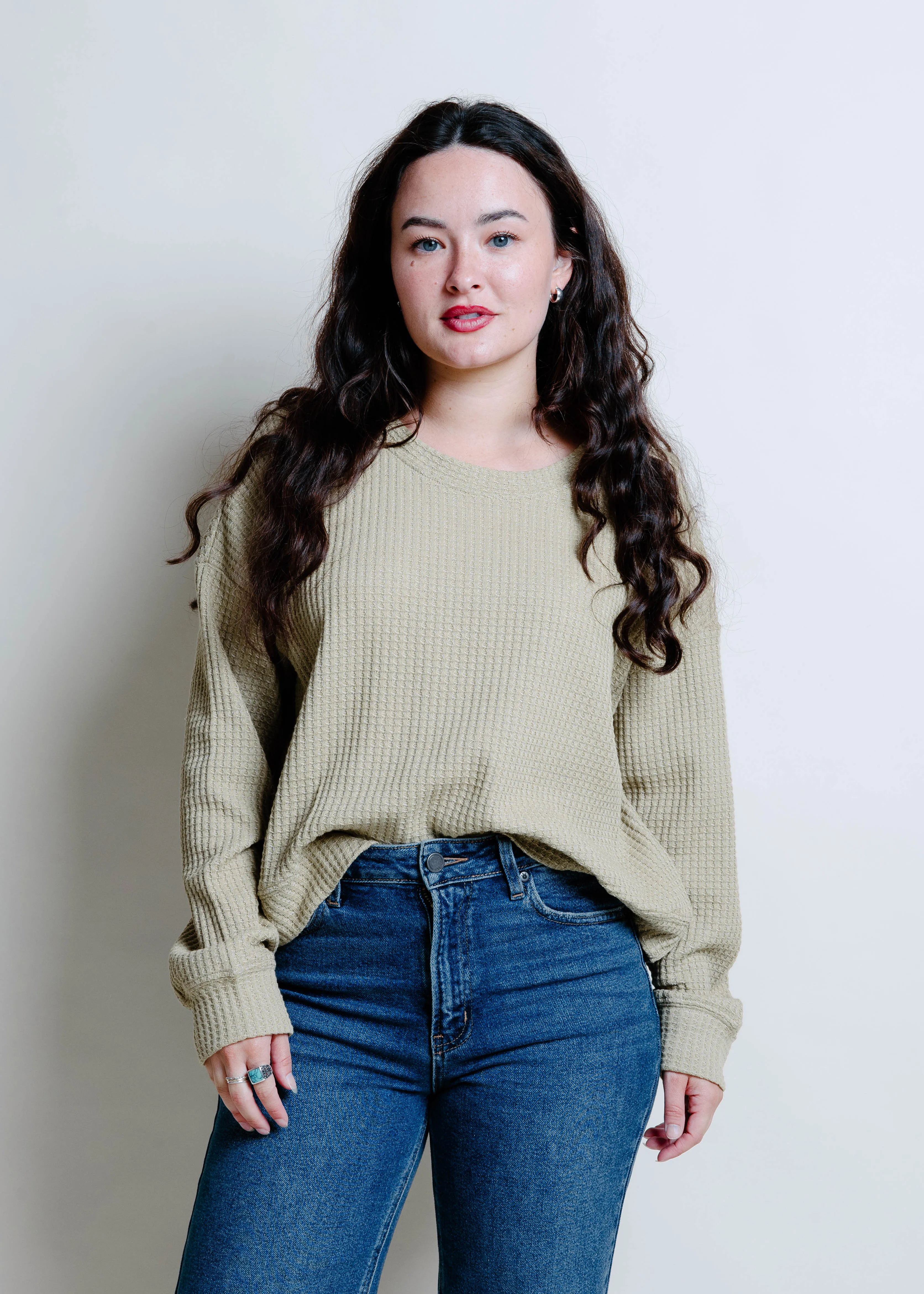Kinsley Waffle Knit Top - Olive sold by Vinnie Louise product image thumbnail 3