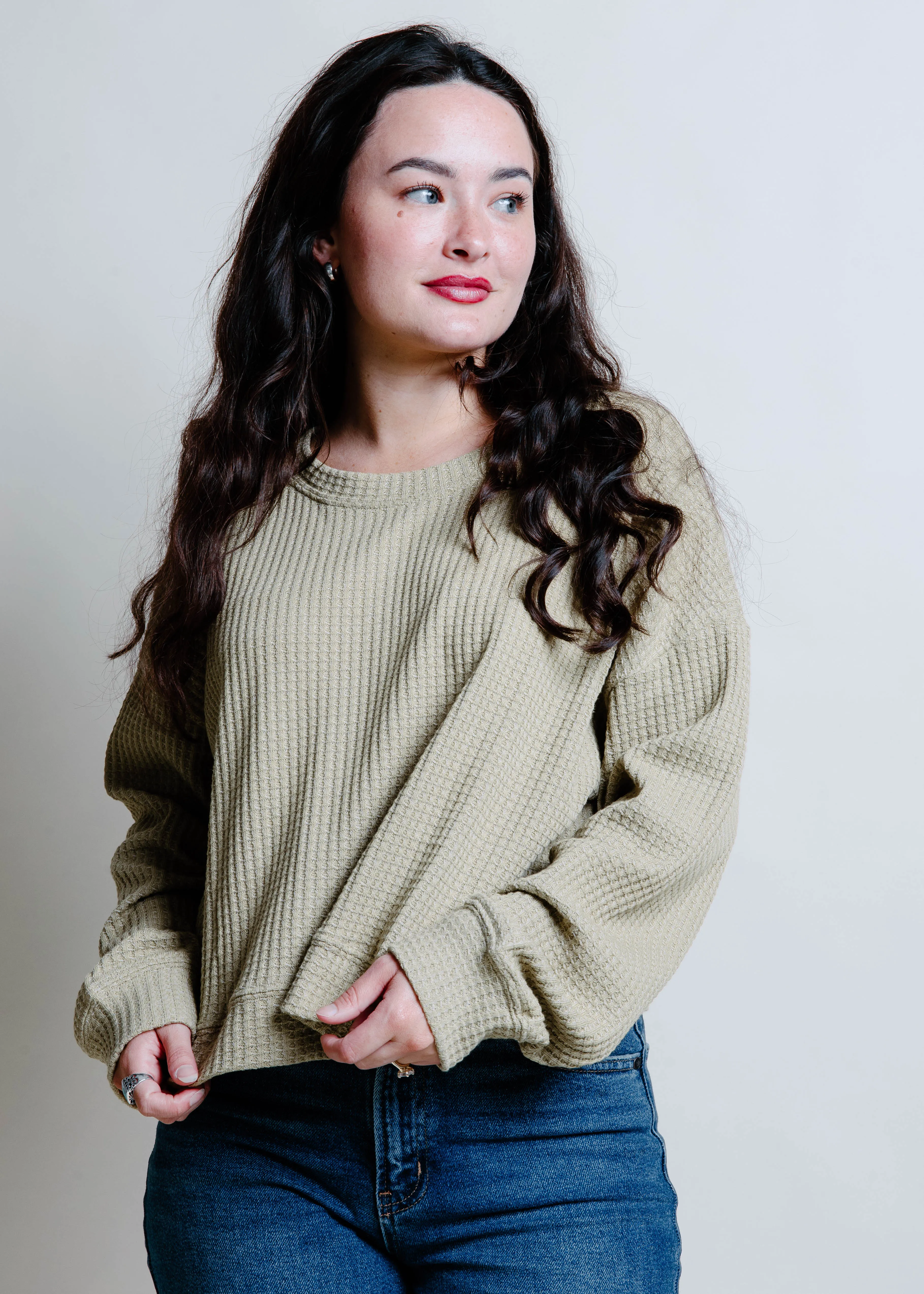 Kinsley Waffle Knit Top - Olive sold by Vinnie Louise product image thumbnail 4