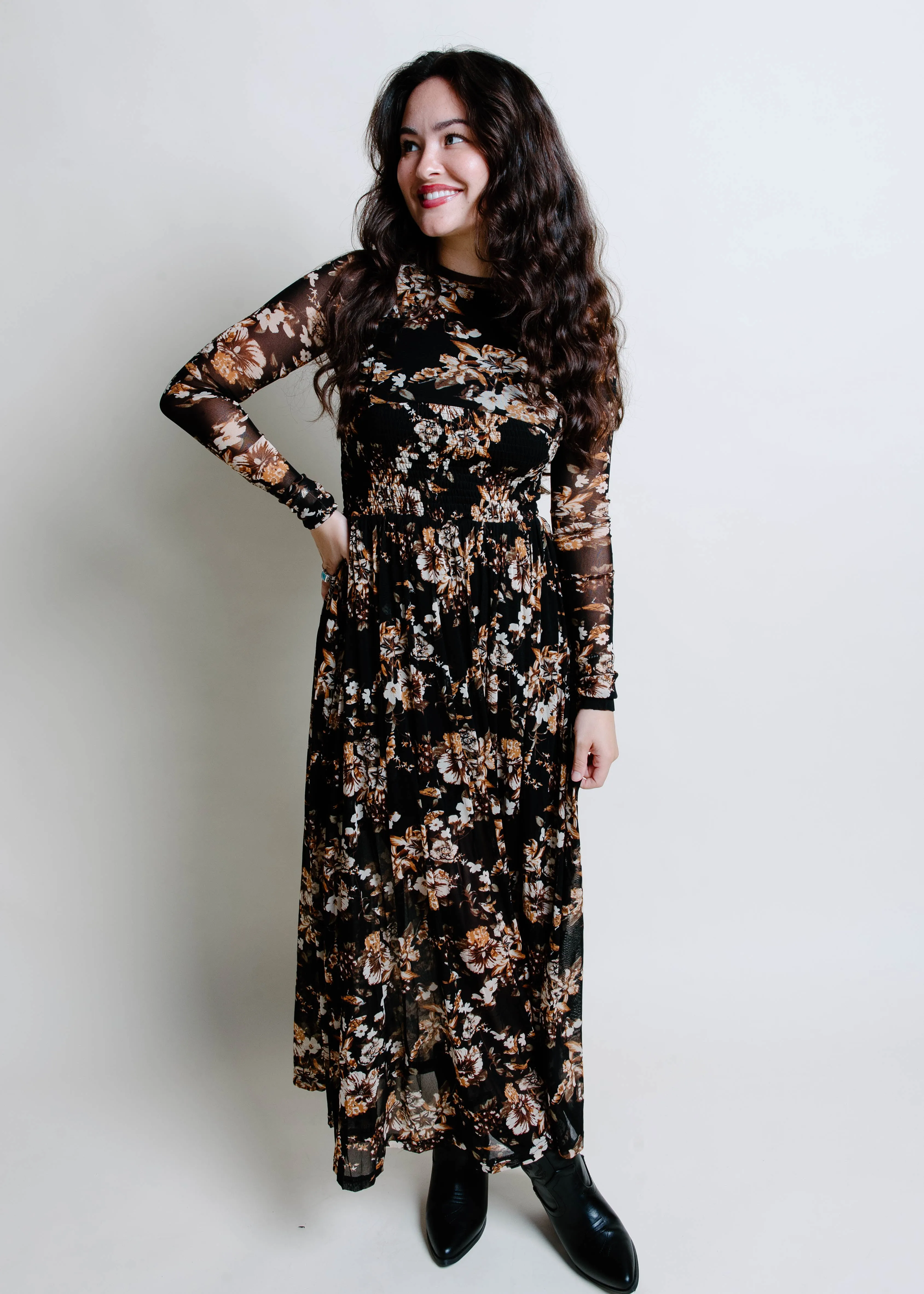 Malaya Floral Mesh Midi Dress sold by Vinnie Louise