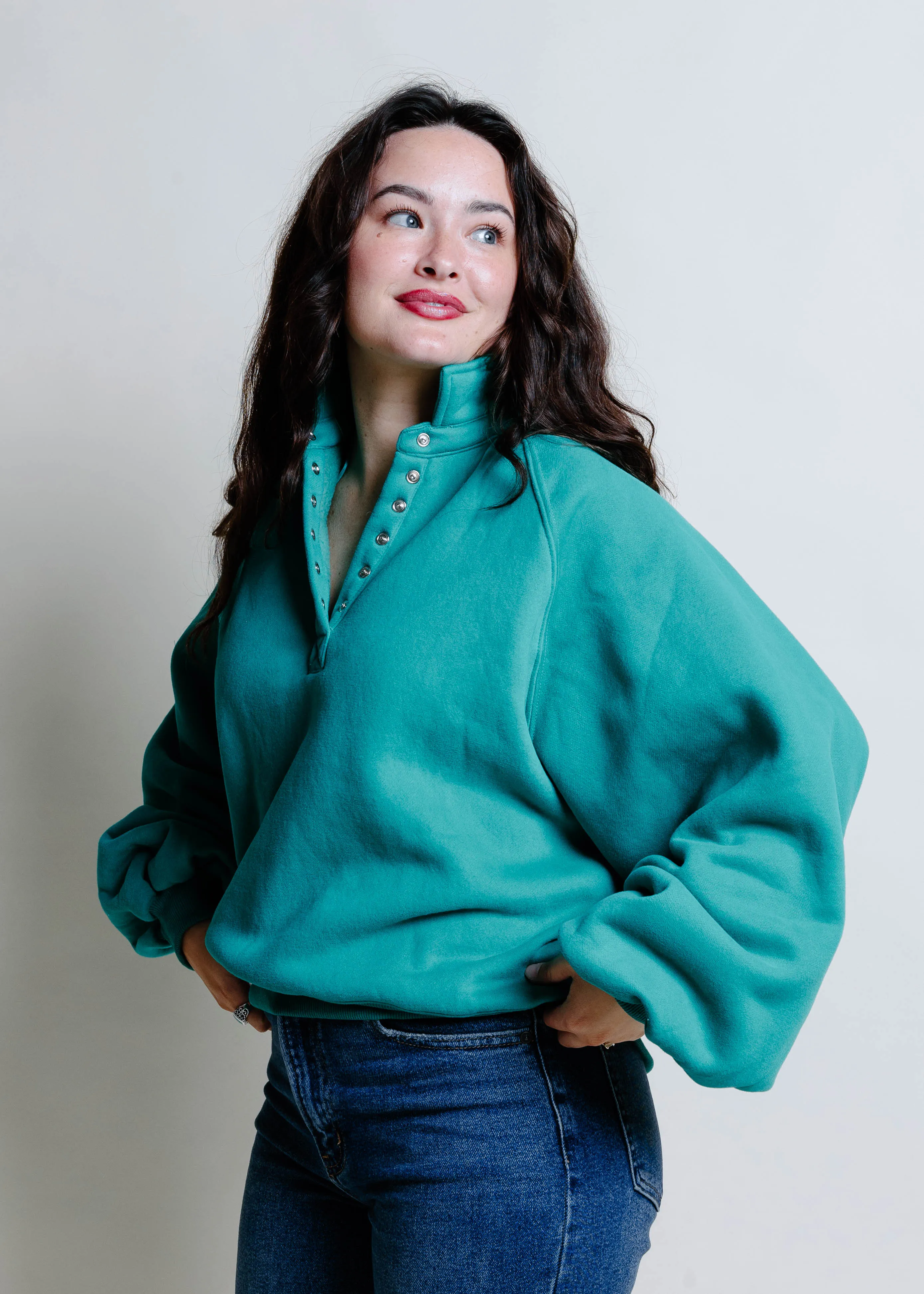 Lainey Buttoned Pullover - Green sold by Vinnie Louise