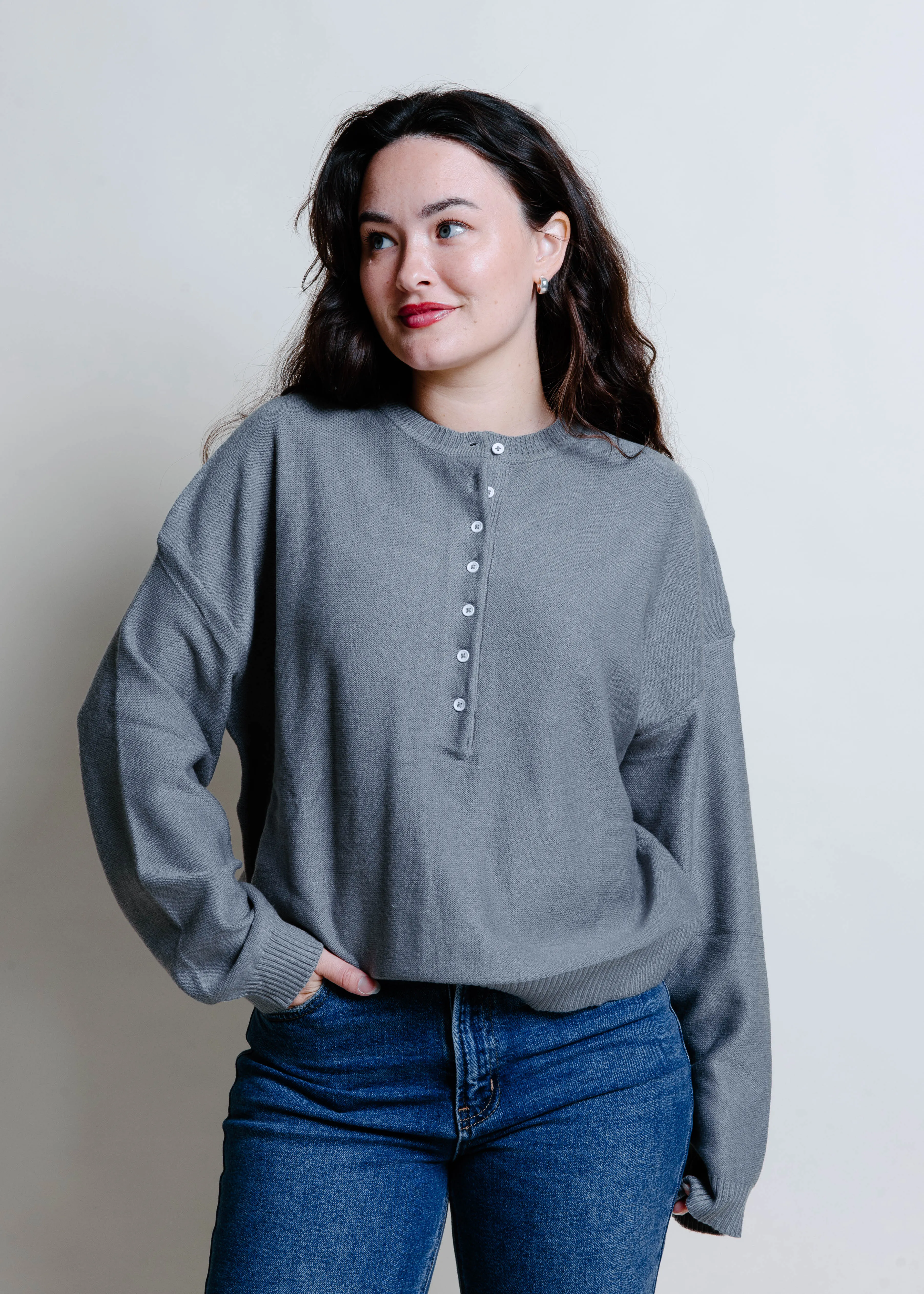 The Henry Button Up Sweater - Grey sold by Vinnie Louise