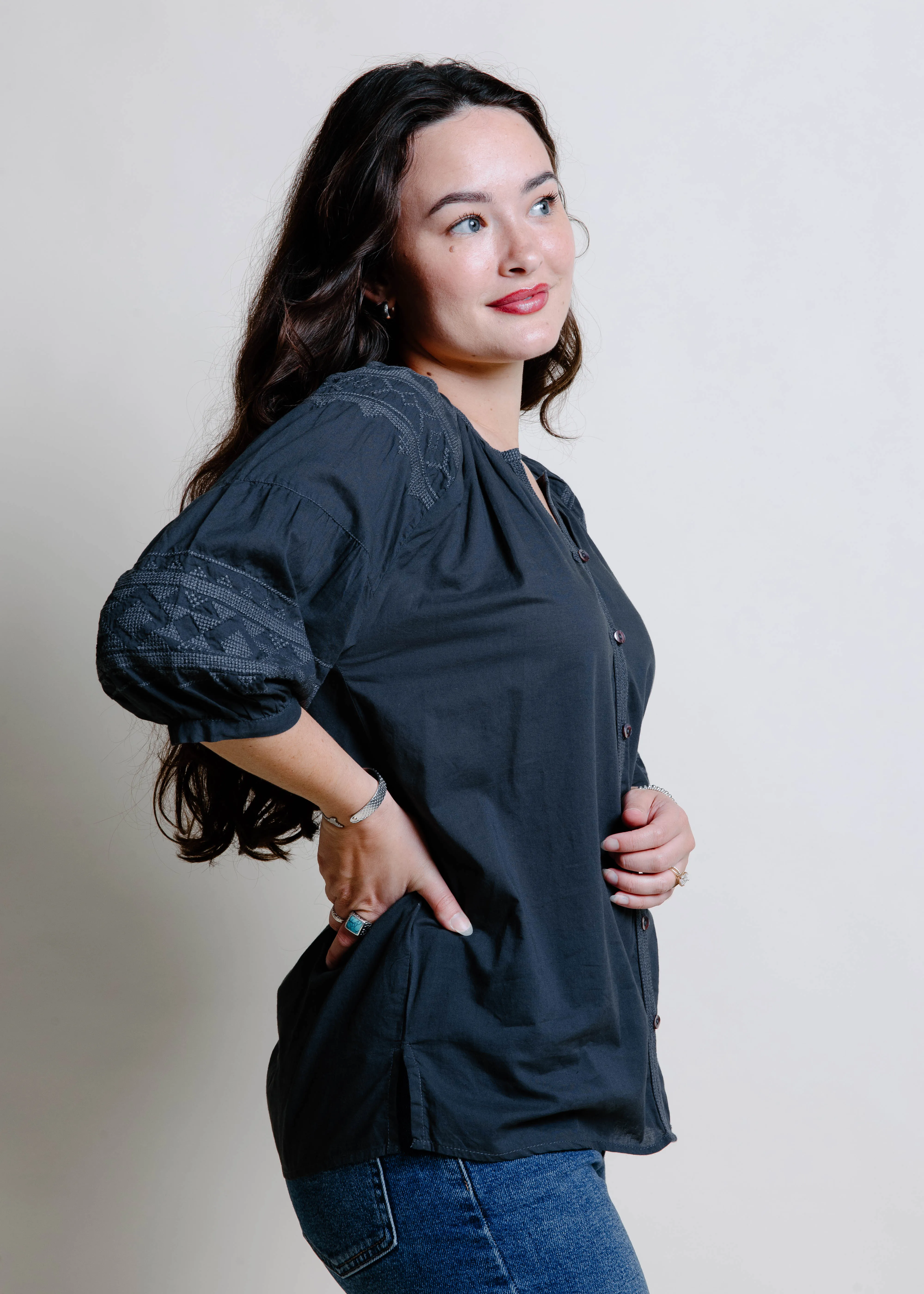McKenzie Puff Sleeve Button Down Top sold by Vinnie Louise