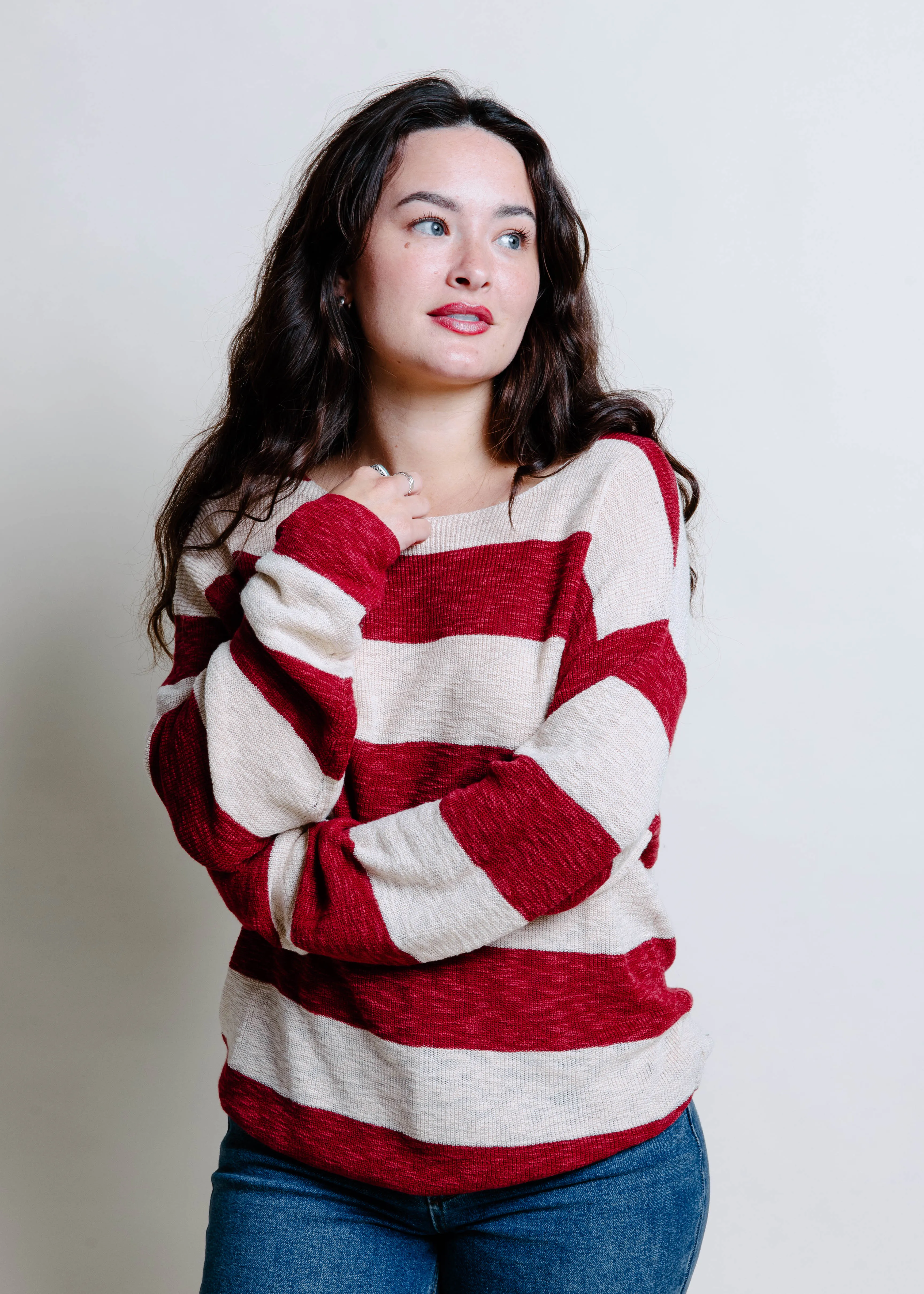 Ray Striped Sweater - Burgundy sold by Vinnie Louise product image thumbnail 2