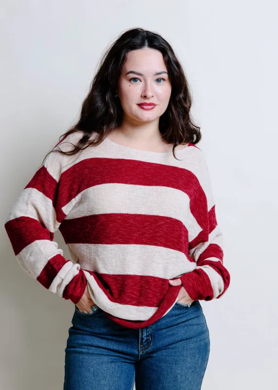 Ray Striped Sweater - Burgundy sold by Vinnie Louise