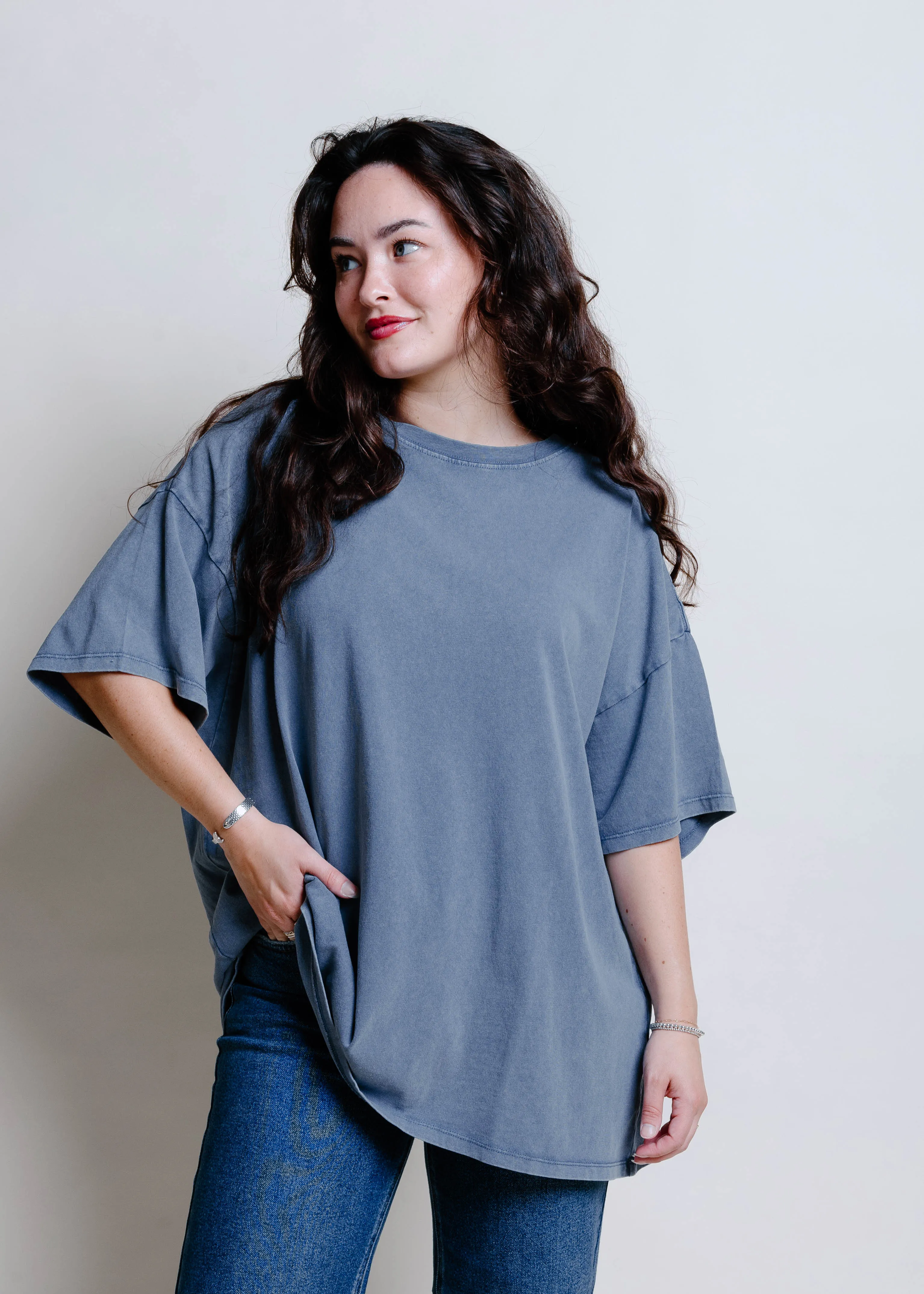 Jessie Mineral Wash Oversized Tee - Dusty Navy sold by Vinnie Louise