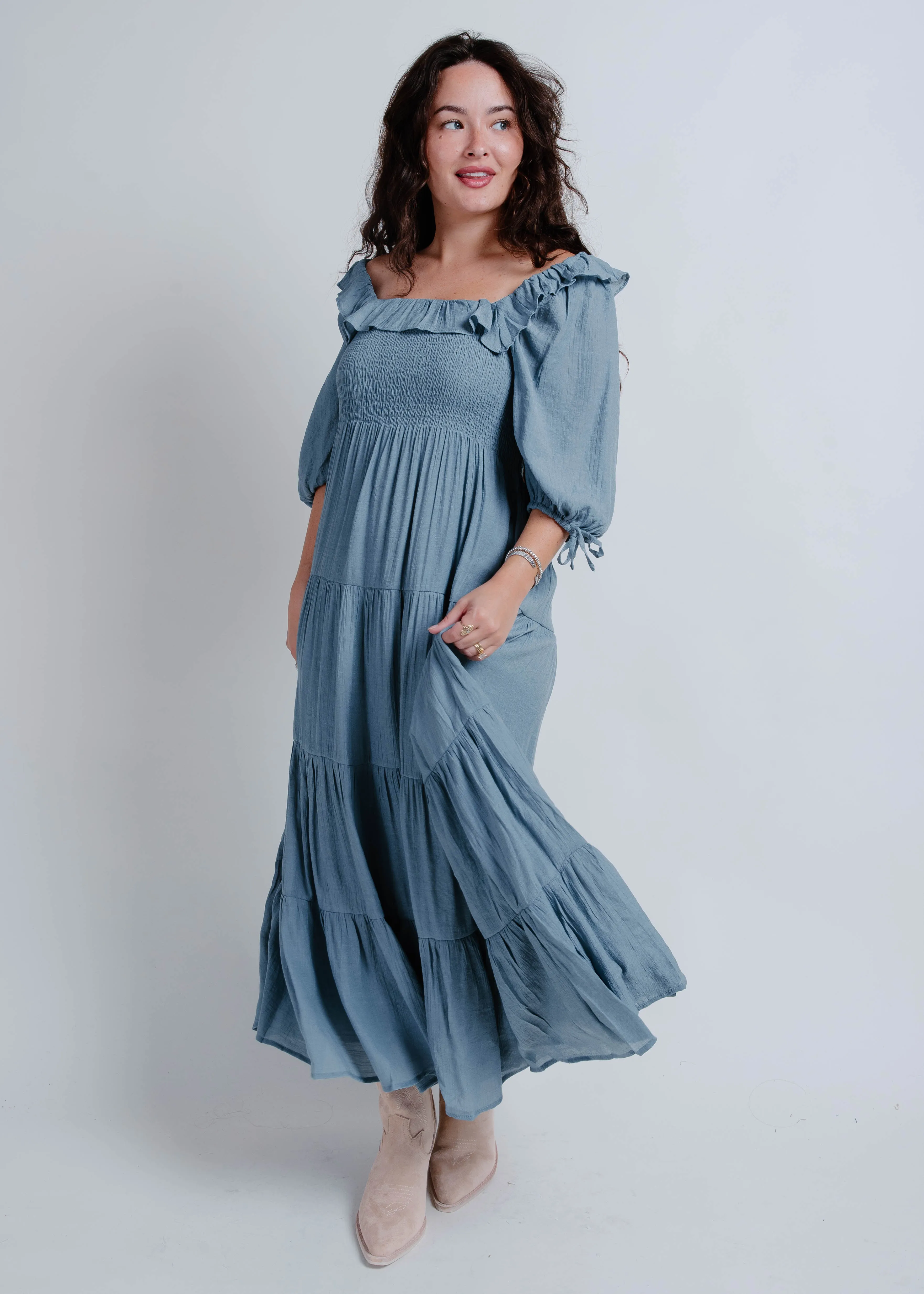 Crue Tiered Midi Dress - Cloud sold by Vinnie Louise product image thumbnail 3