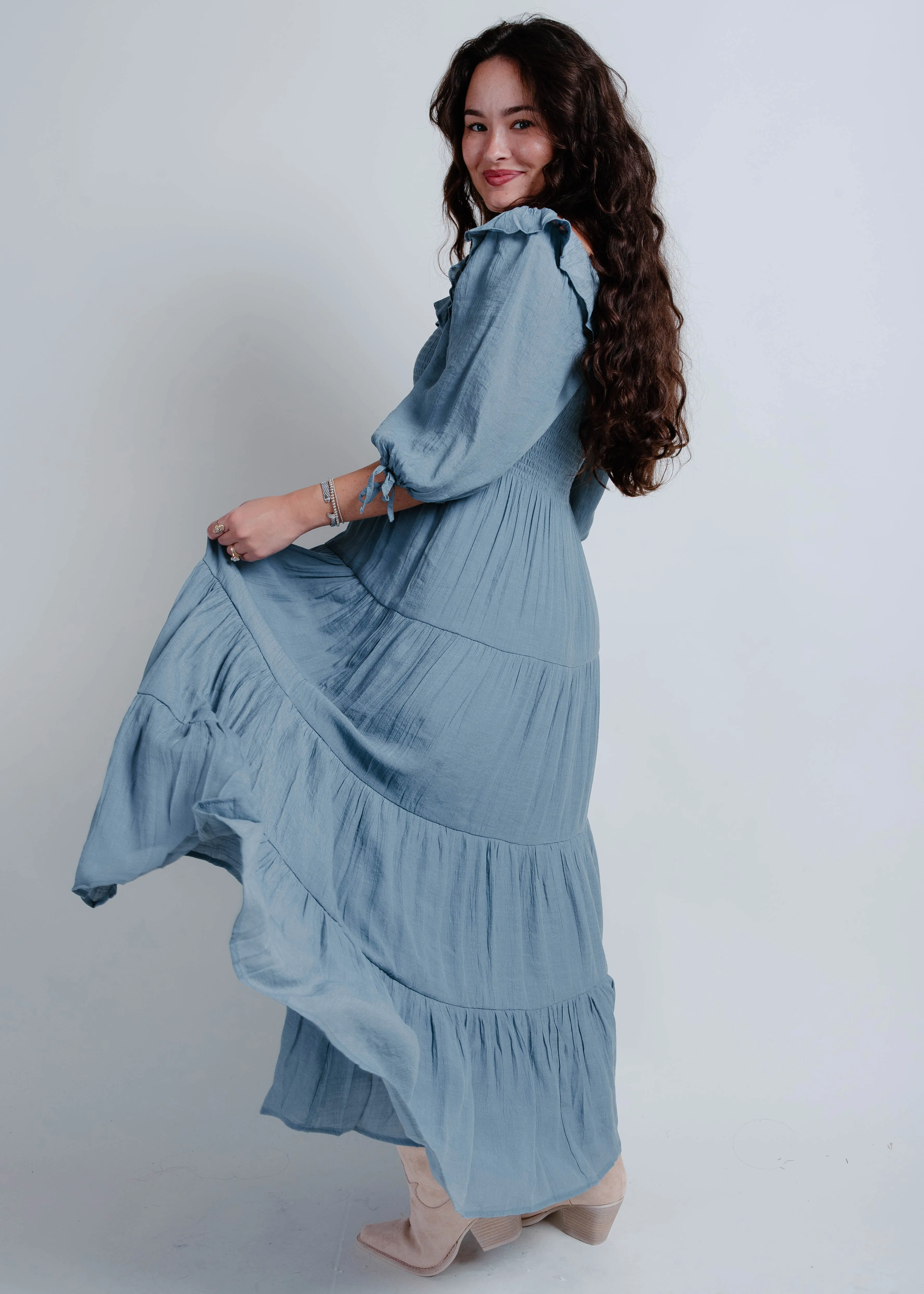 Crue Tiered Midi Dress - Cloud sold by Vinnie Louise product image thumbnail 4