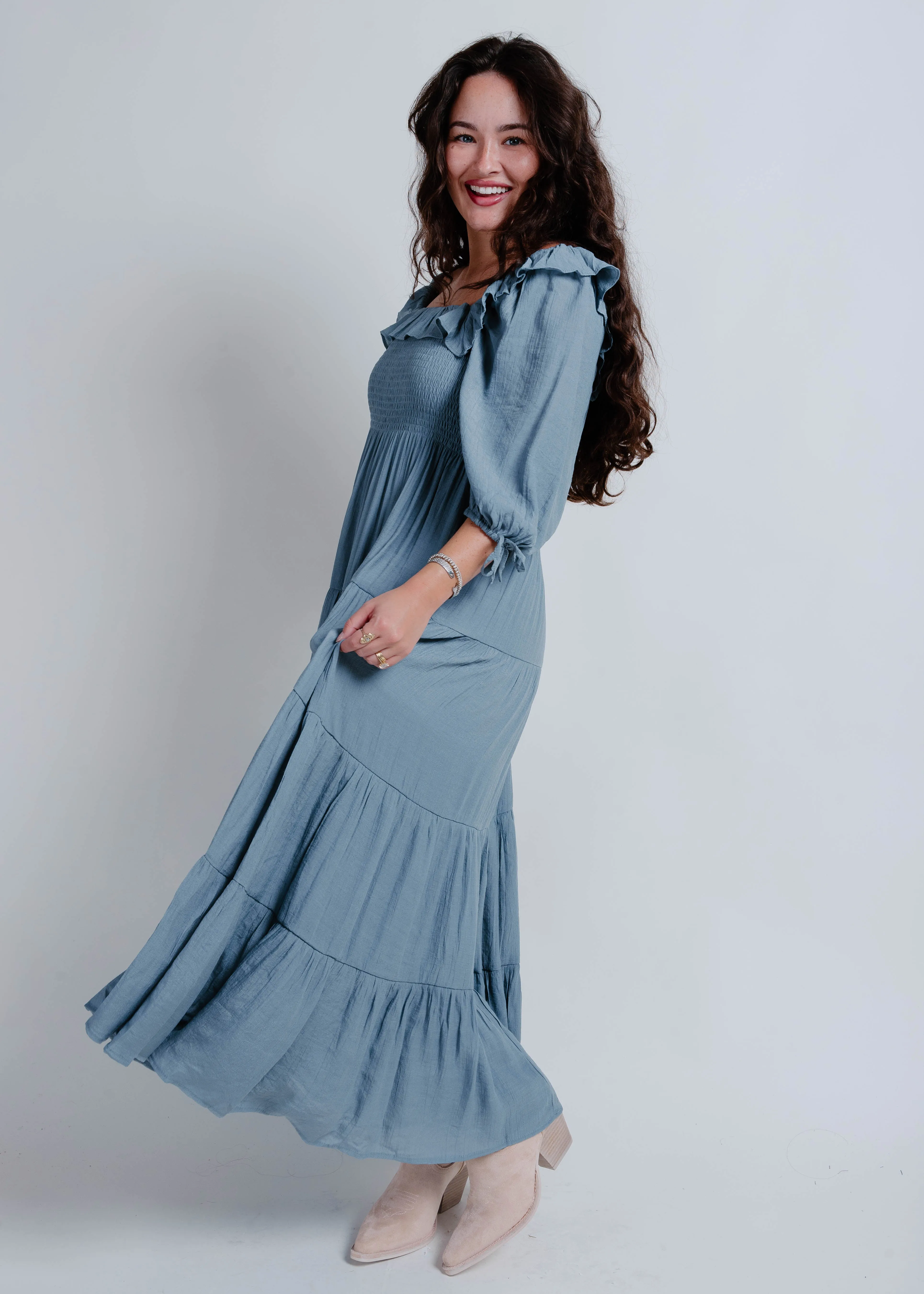 Crue Tiered Midi Dress - Cloud sold by Vinnie Louise product image thumbnail 2