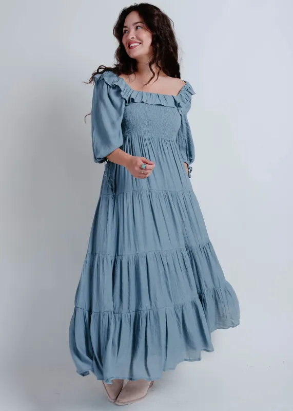 Crue Tiered Midi Dress - Cloud sold by Vinnie Louise