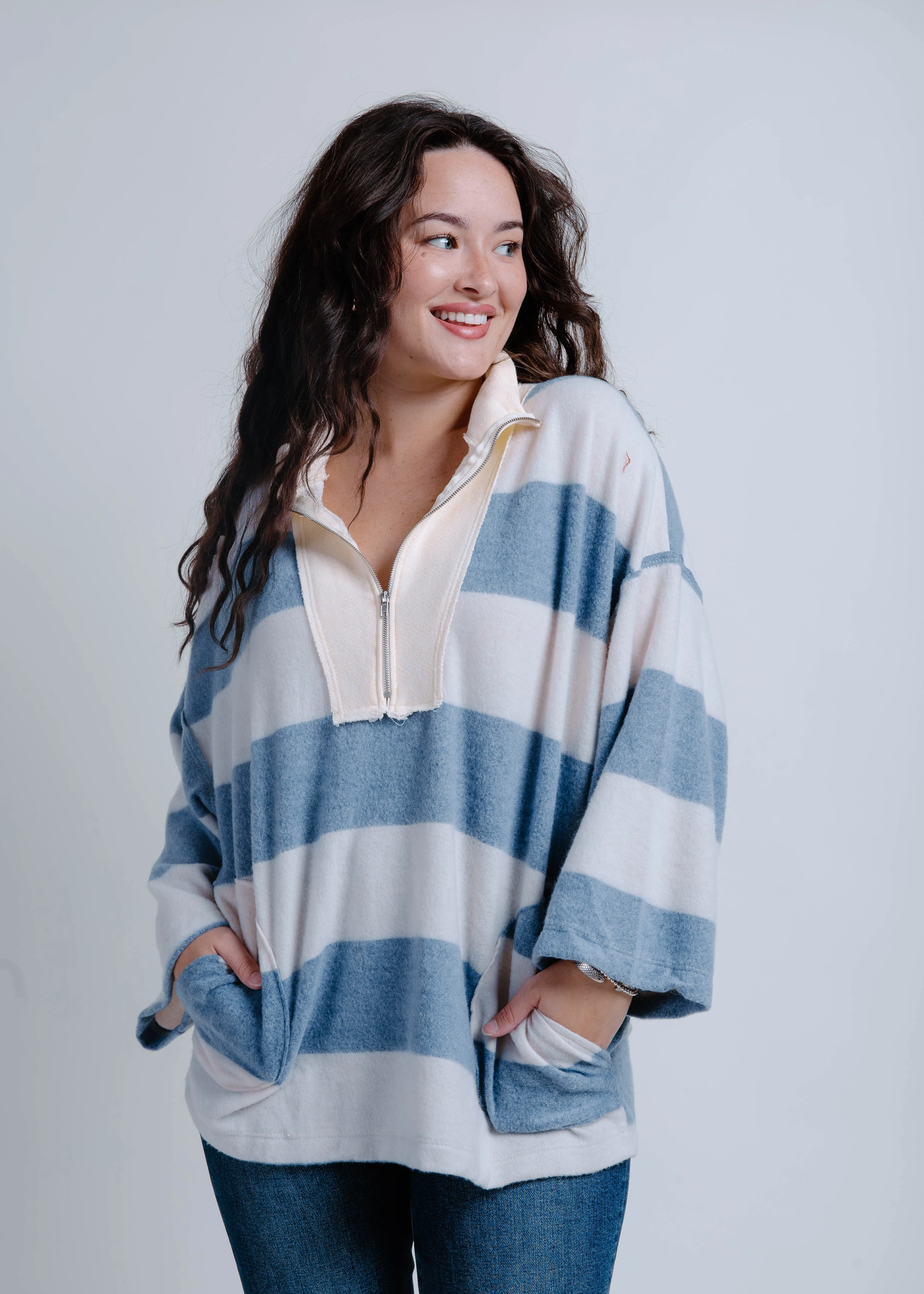 Rugby Striped Quarter Zip - Navy sold by Vinnie Louise product image thumbnail 2