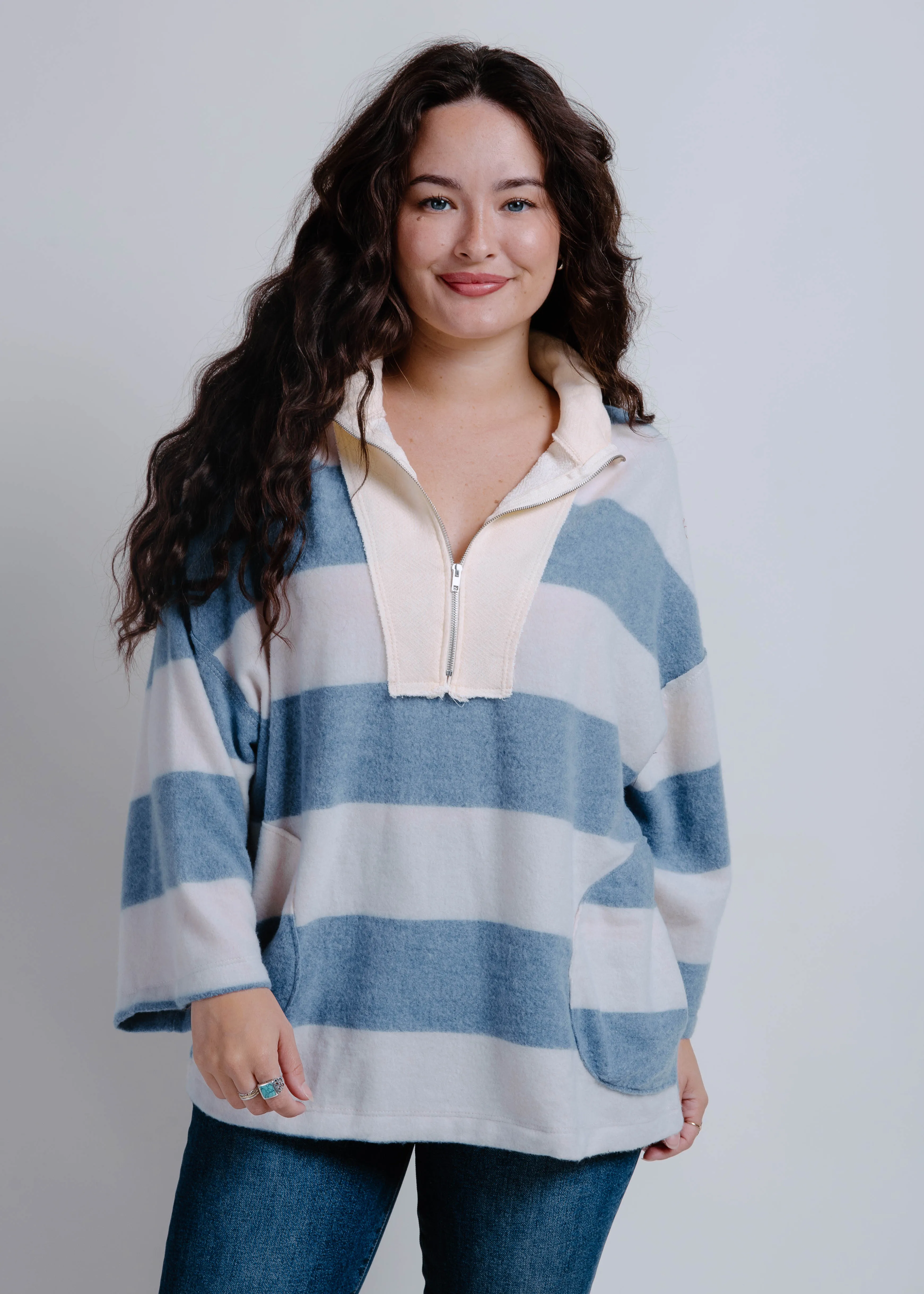 Rugby Striped Quarter Zip - Navy sold by Vinnie Louise product image thumbnail 3