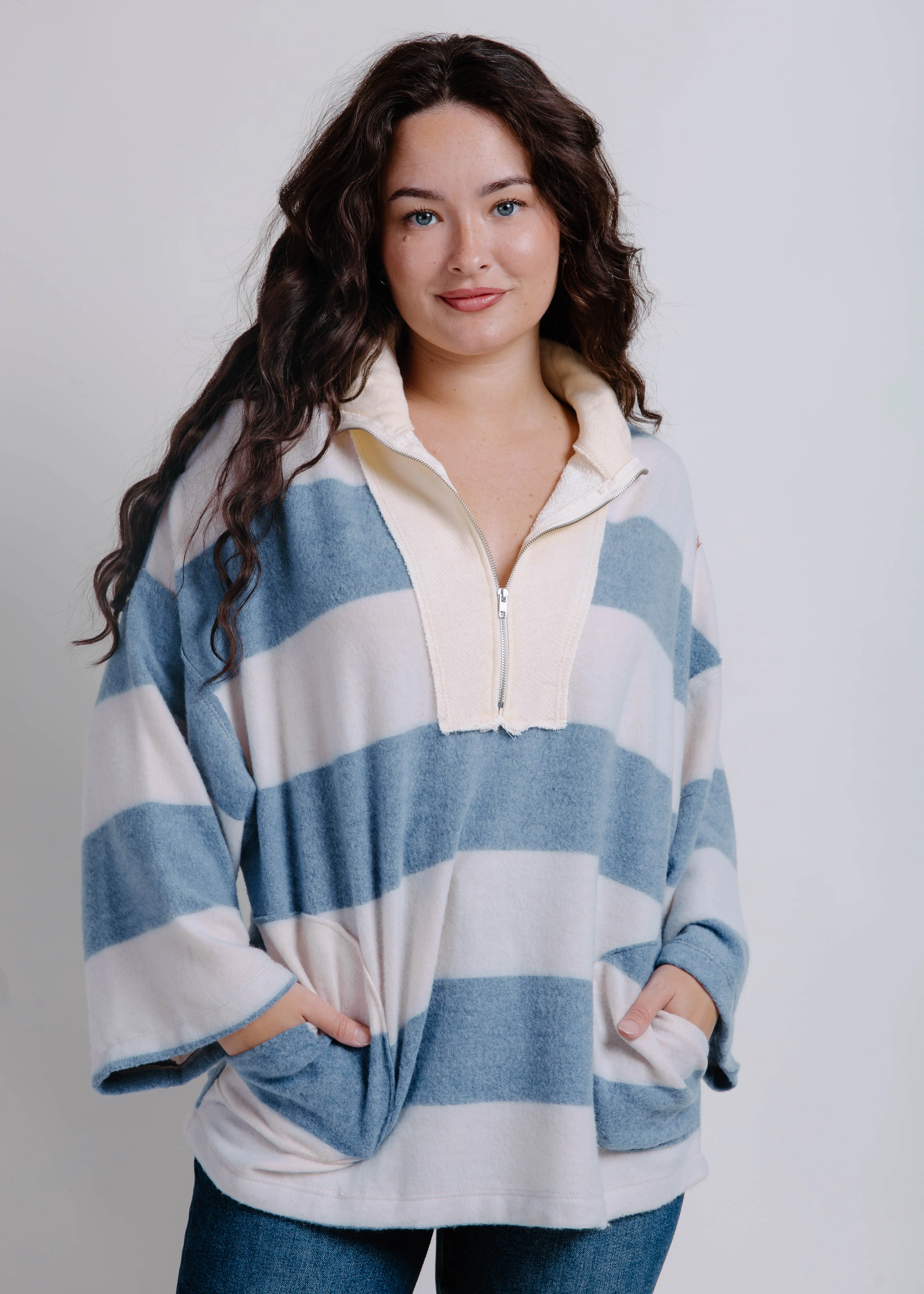 Rugby Striped Quarter Zip - Navy sold by Vinnie Louise product image thumbnail 5