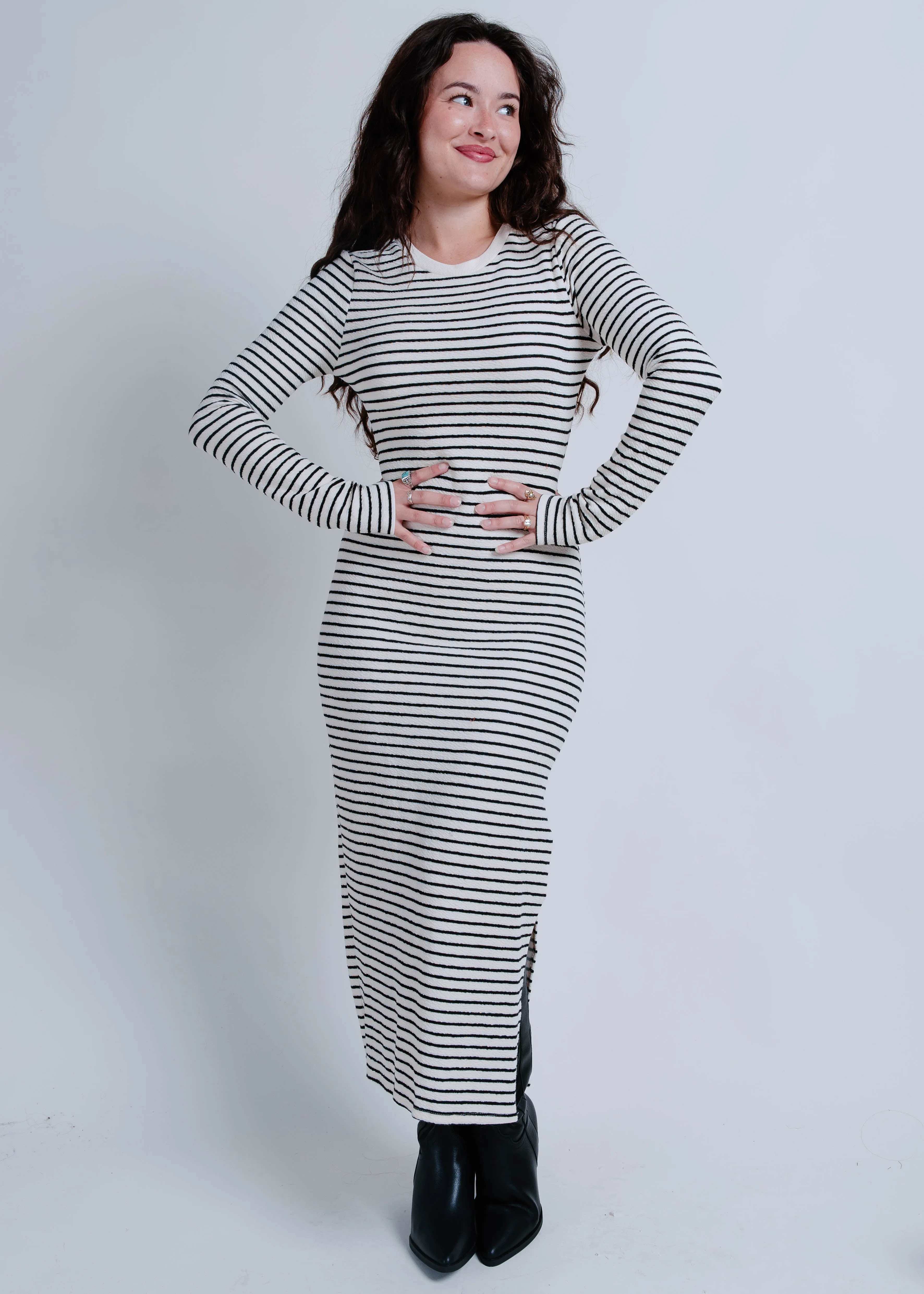 Kendall Striped Long Sleeve Midi Dress sold by Vinnie Louise