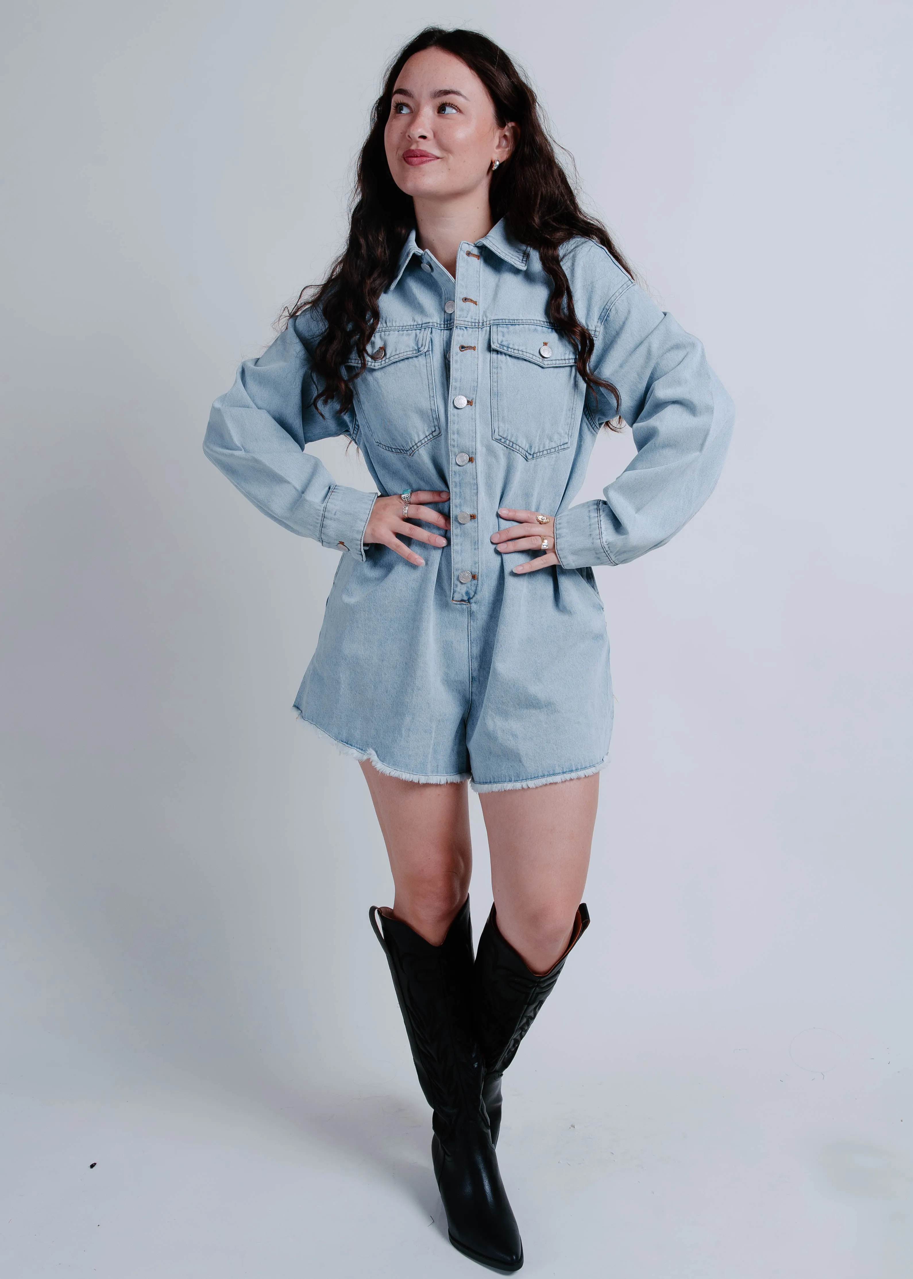 The Karmen Denim Romper sold by Vinnie Louise