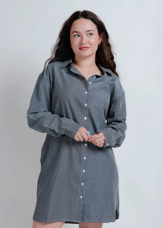Kinsley Striped Shirt Dress - Charcoal sold by Vinnie Louise