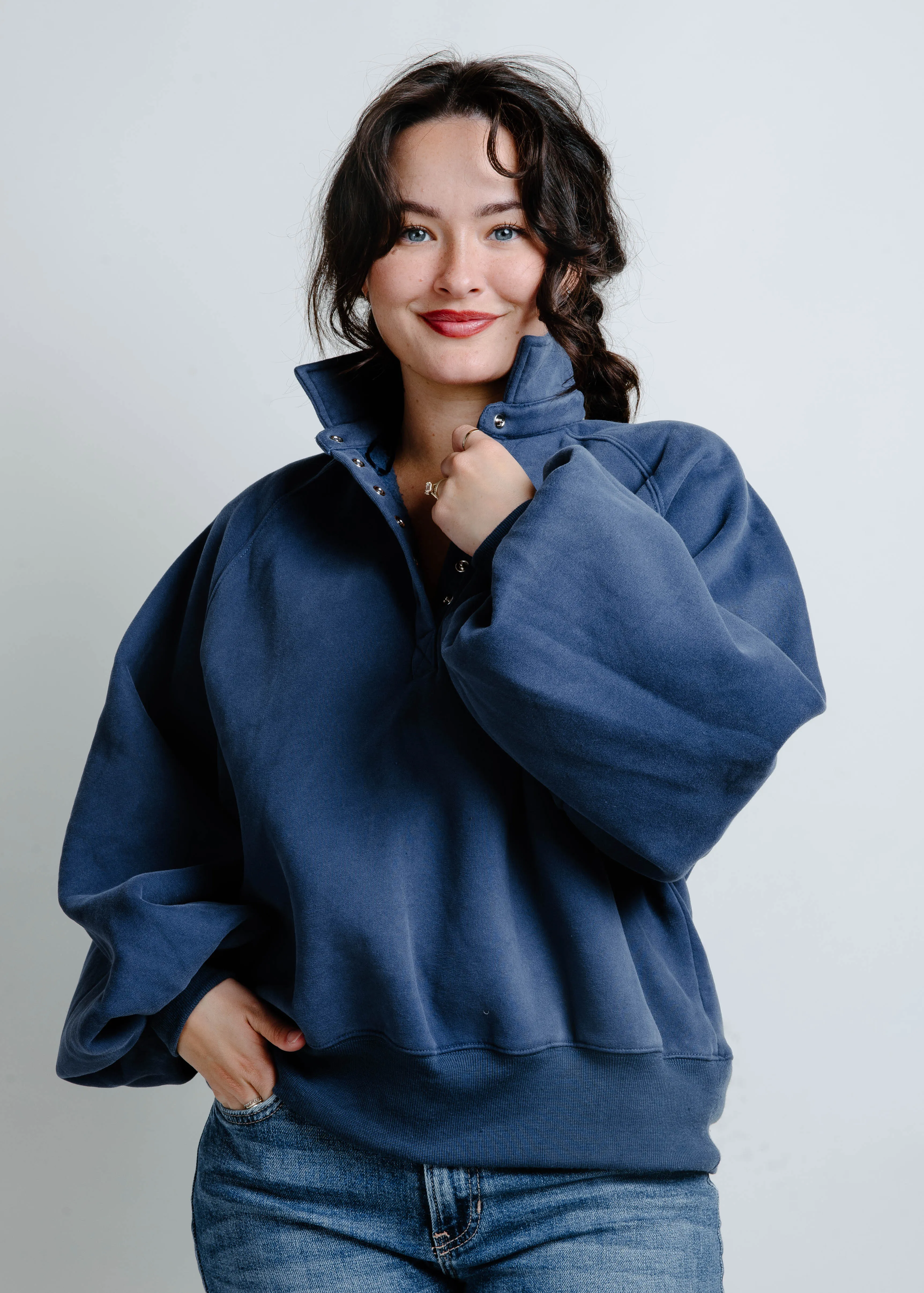 Lainey Buttoned Pullover - Navy sold by Vinnie Louise