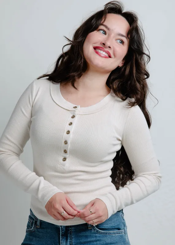 Jonnie Henley Knit Top - Khaki sold by Vinnie Louise