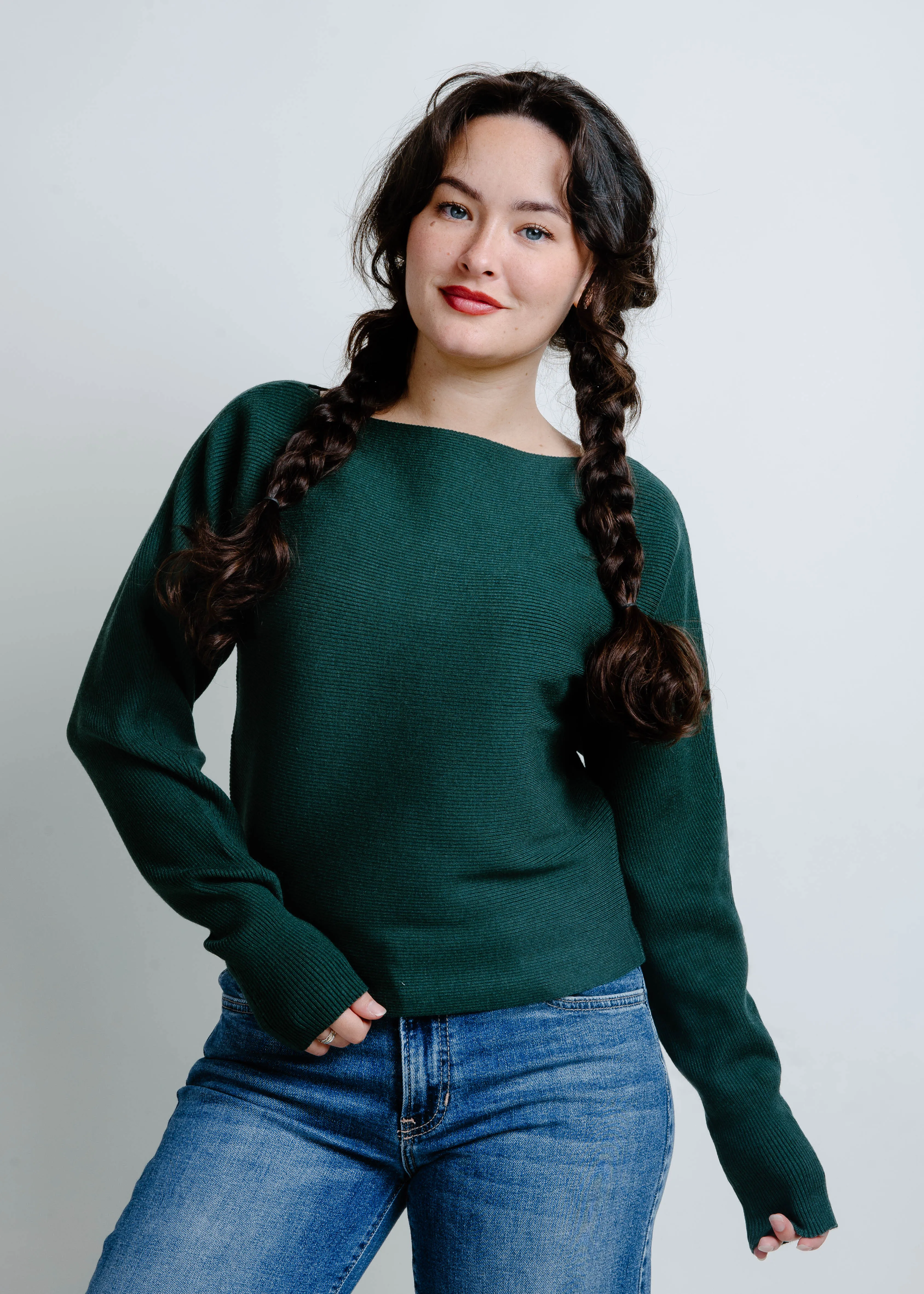 The Hadley Boat Neck Sweater - Dark Green sold by Vinnie Louise