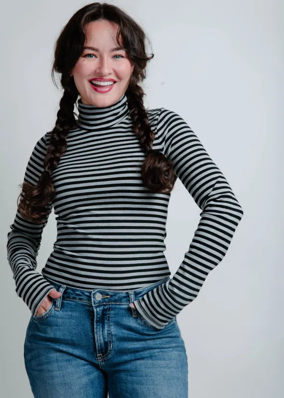 The Basic Striped Turtleneck Top - Heather Grey made by HYFVE