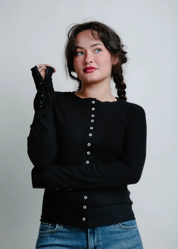 The Marie Long Sleeve Button Down Top - Black sold by Vinnie Louise