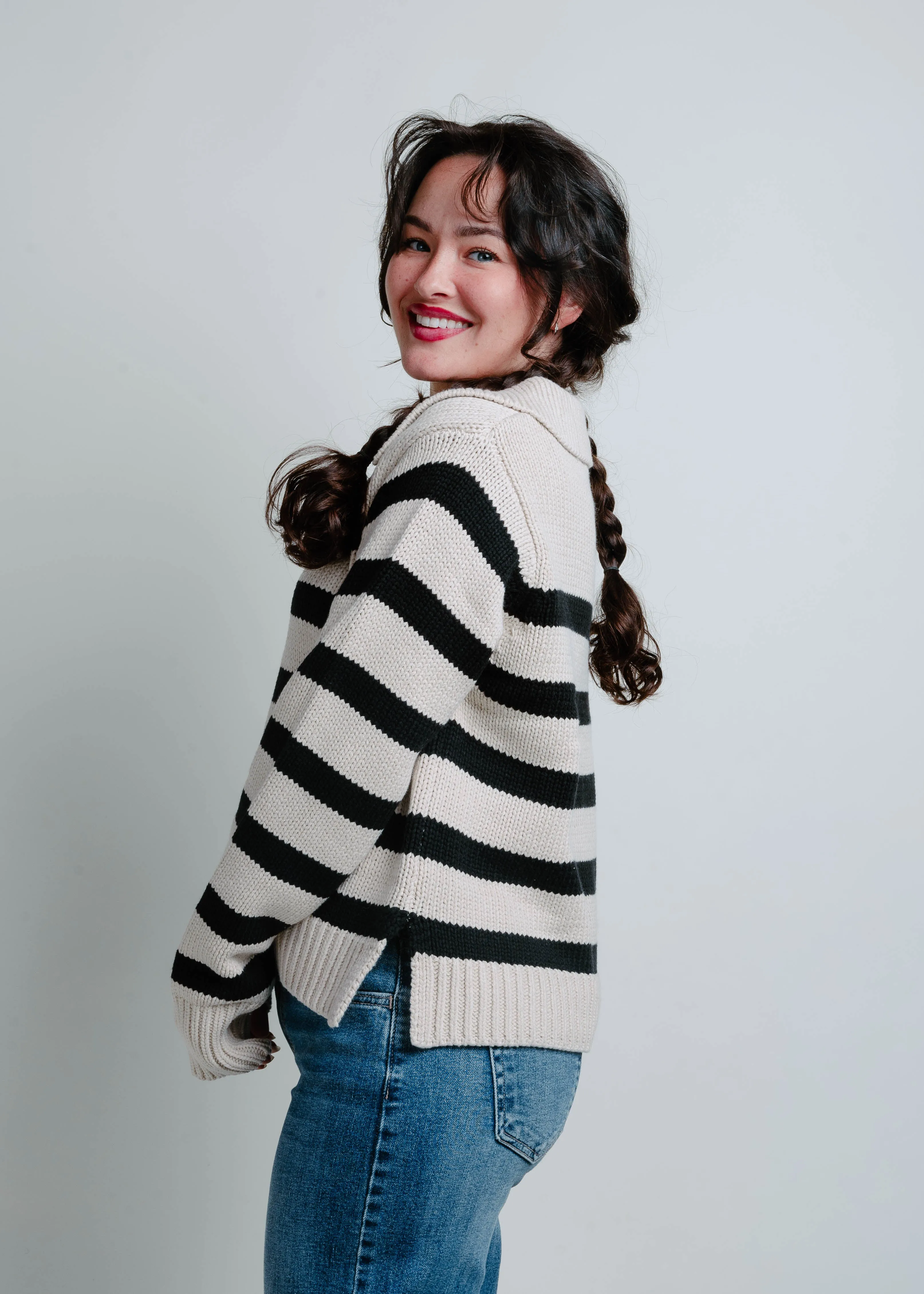 Cross The Line Striped Sweater - Taupe/Black sold by Vinnie Louise product image thumbnail 2