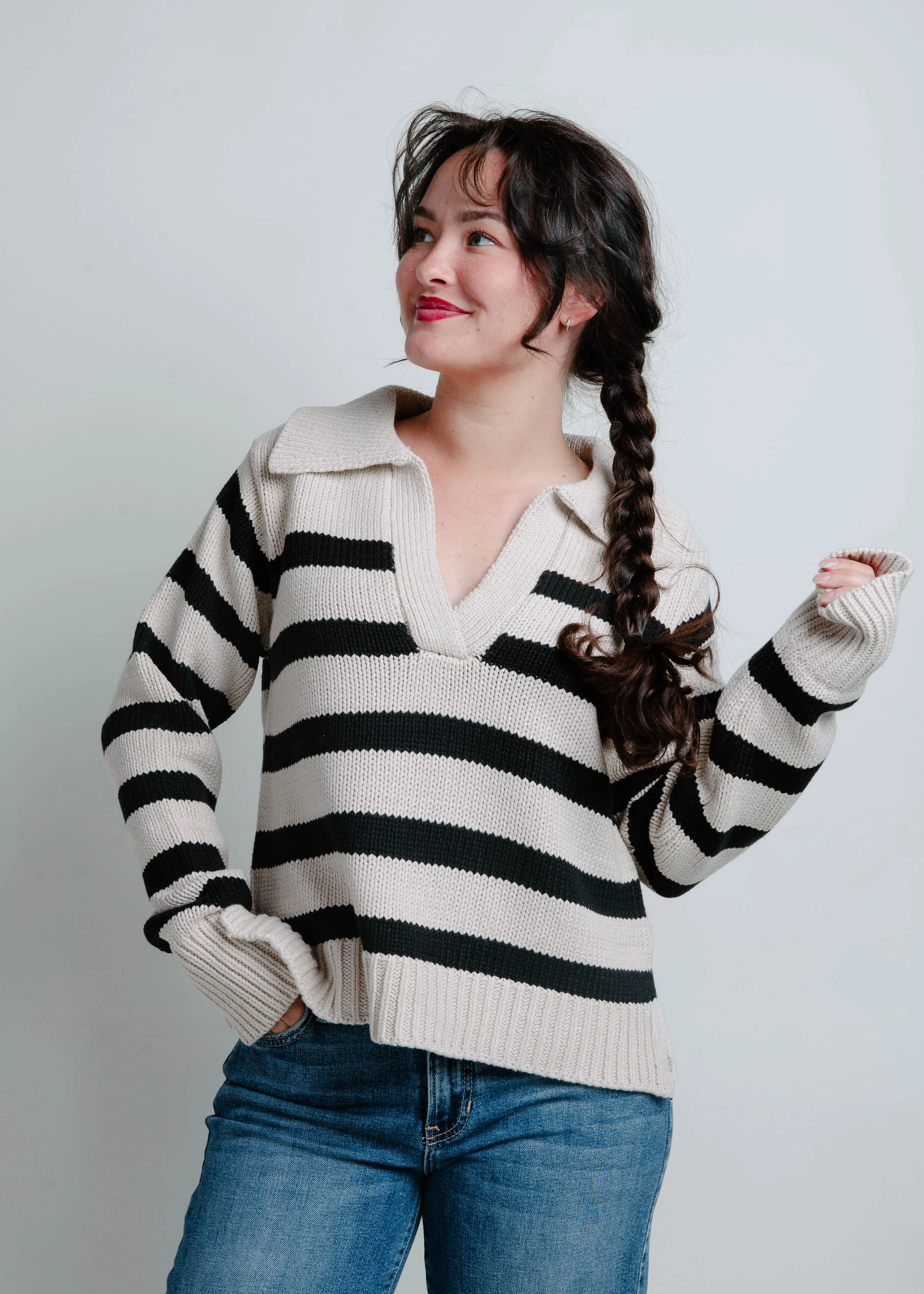 Cross The Line Striped Sweater - Taupe/Black sold by Vinnie Louise