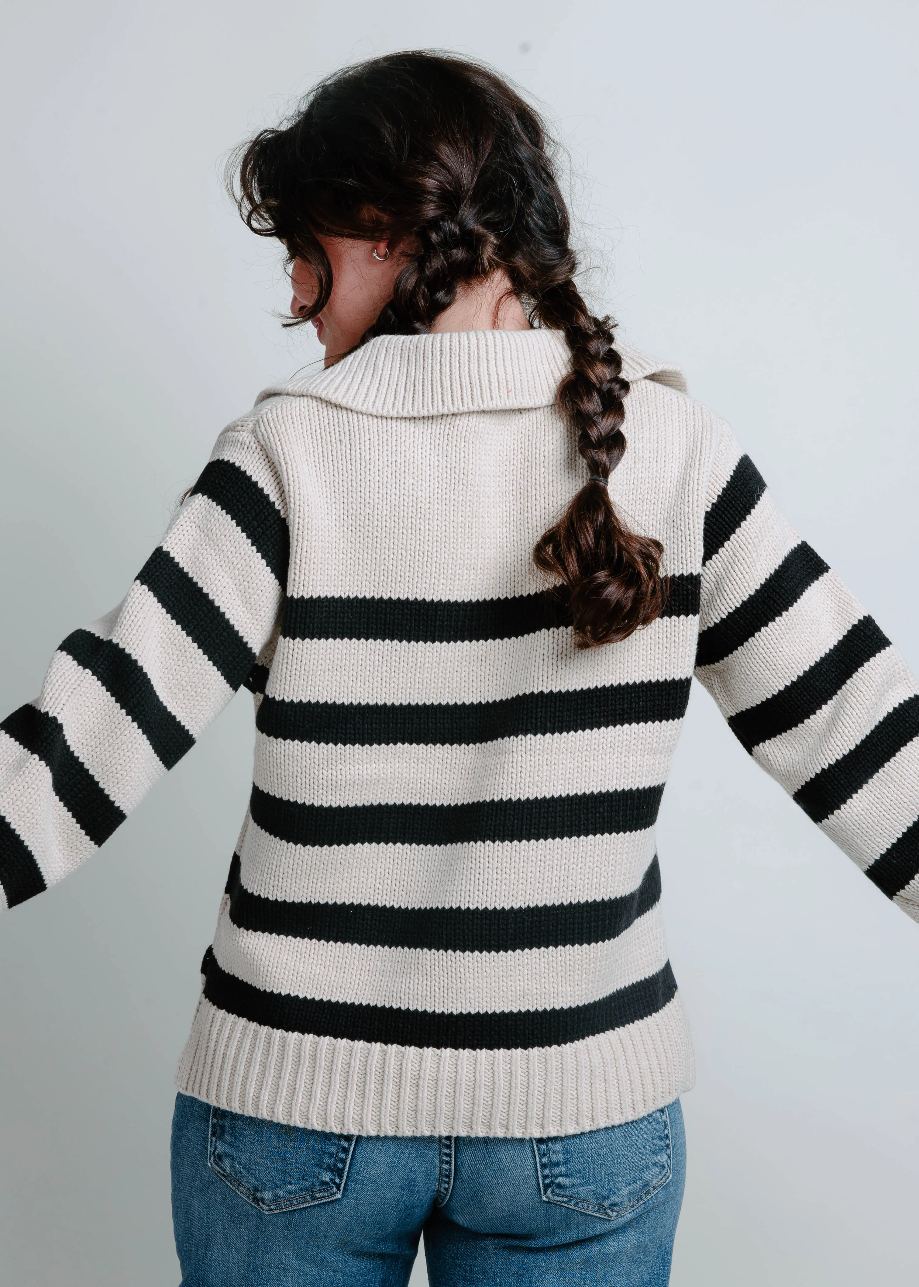 Cross The Line Striped Sweater - Taupe/Black sold by Vinnie Louise product image thumbnail 3